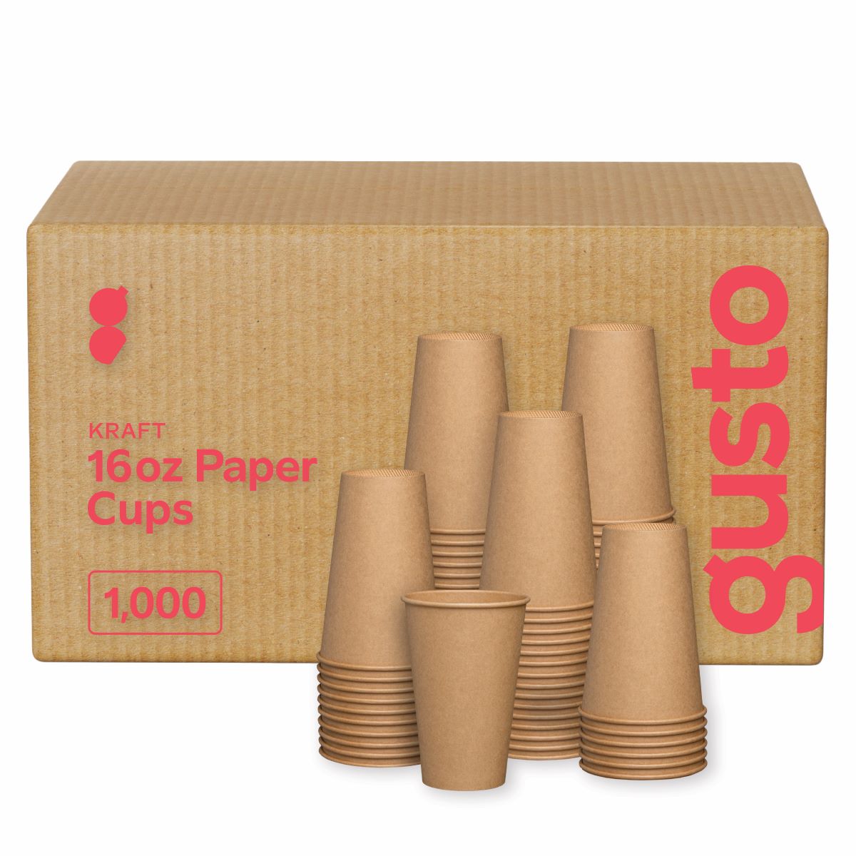 [Case of 1000] 16 oz. Kraft Paper Hot Coffee Cups - Unbleached