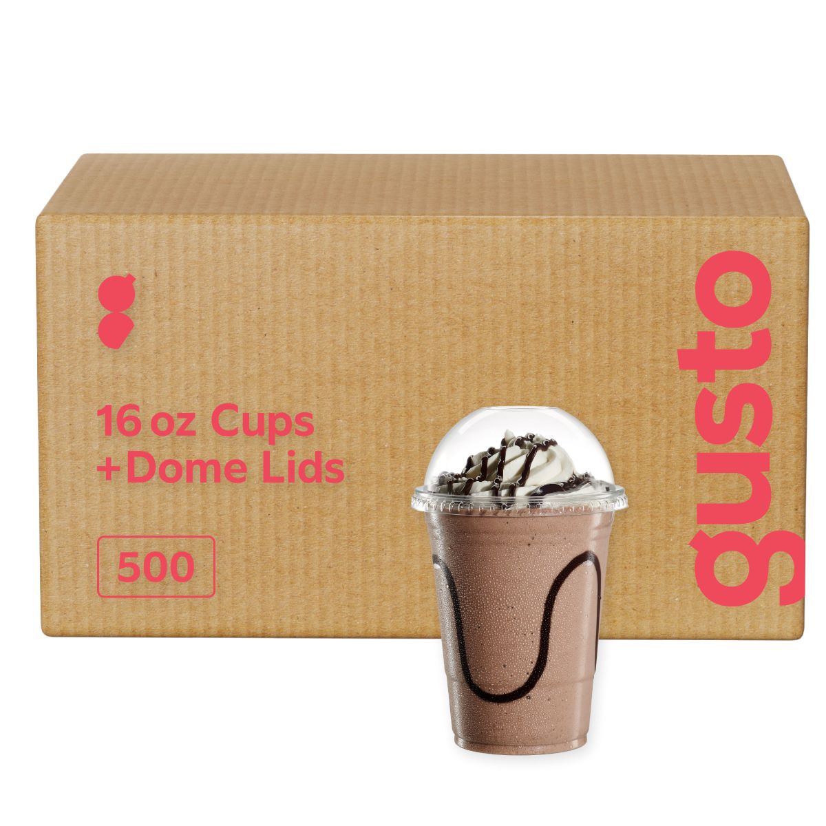 [Case of 500] 16 oz. Clear Plastic Cups With (No Hole) Dome Lids