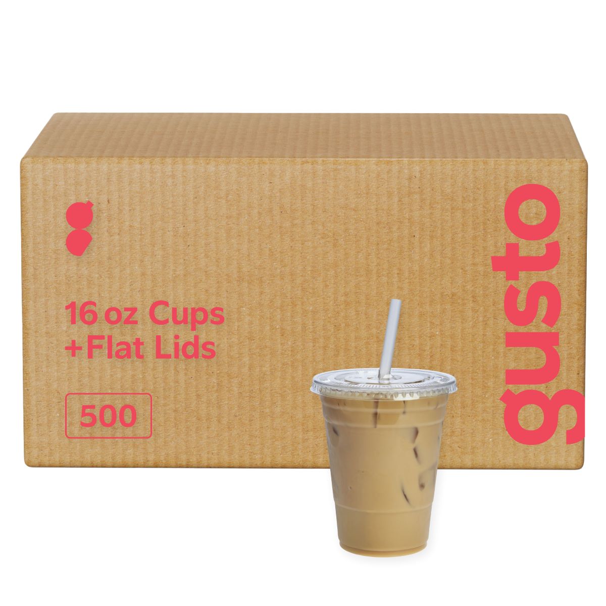 [Case of 500] 16 oz. Clear Plastic Cups with Flat Lids