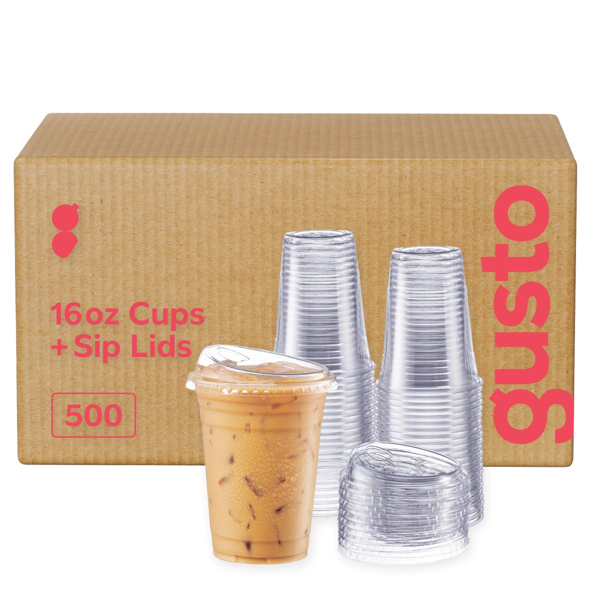 [Case of 500] 16 oz. Crystal Clear Plastic Cups With Strawless Sip-Lids