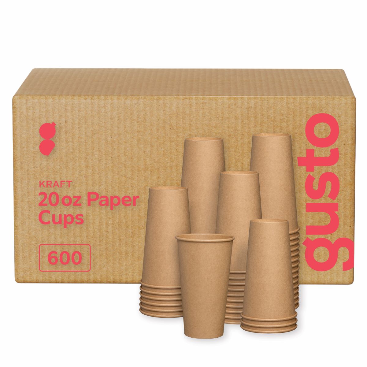 [Case of 600] 20 oz. Kraft Paper Hot Coffee Cups- Unbleached