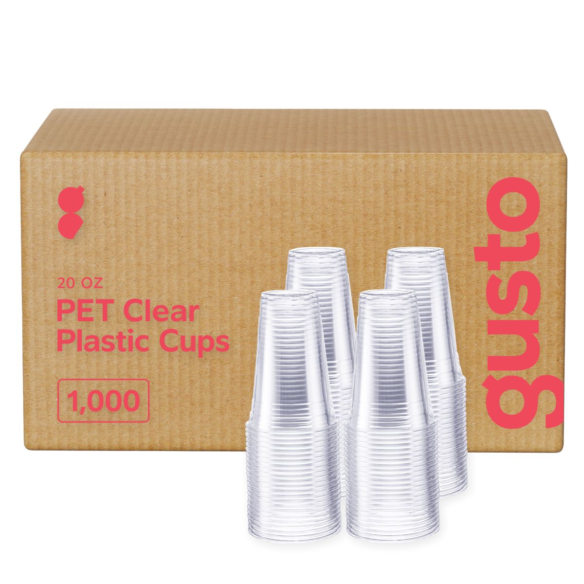 [Case of 1000] 20 oz. Crystal Clear PET Plastic Cups