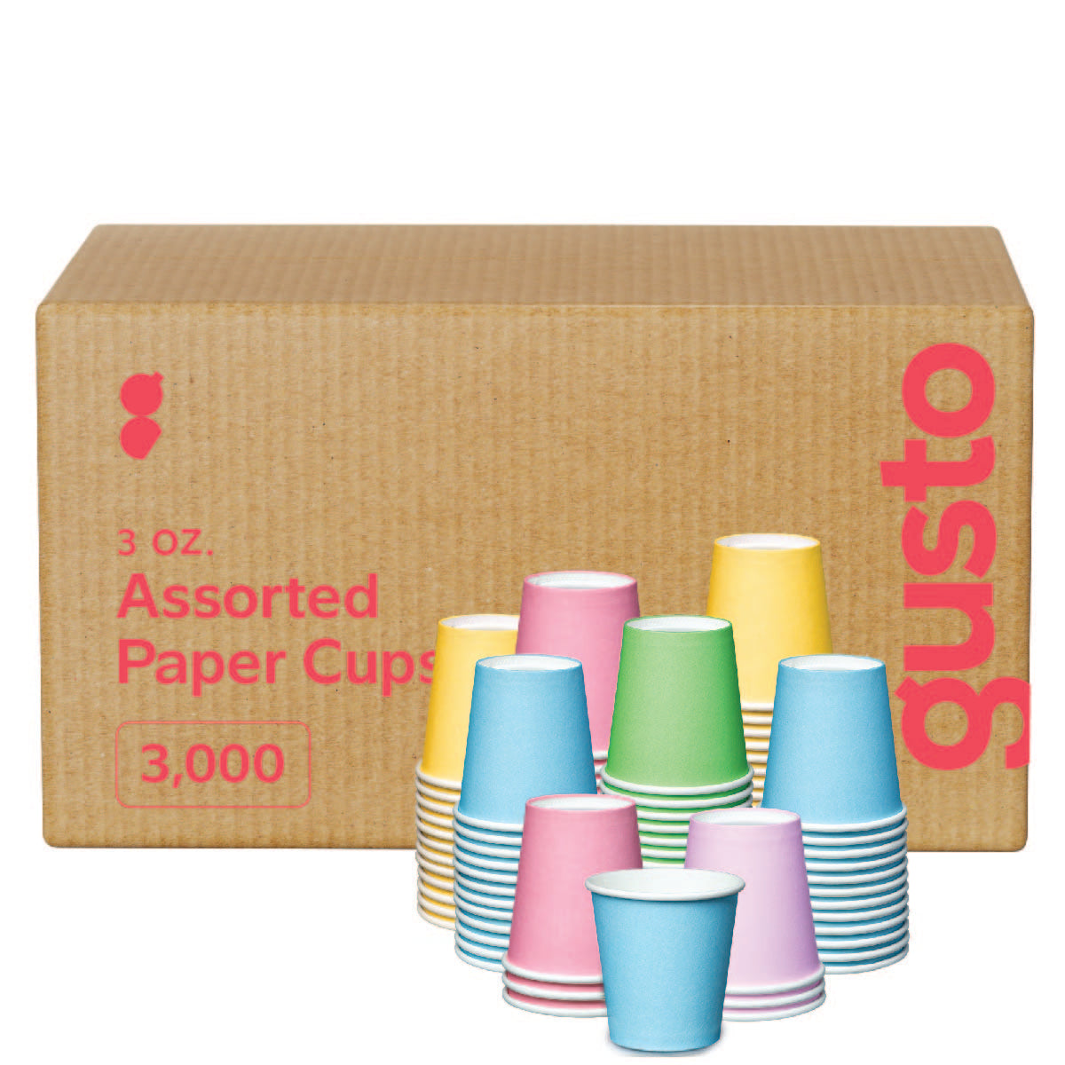 [Case of 3000] 3 oz. Small Paper Cups, Disposable Mini Bathroom Mouthwash Cups - Assorted Colors