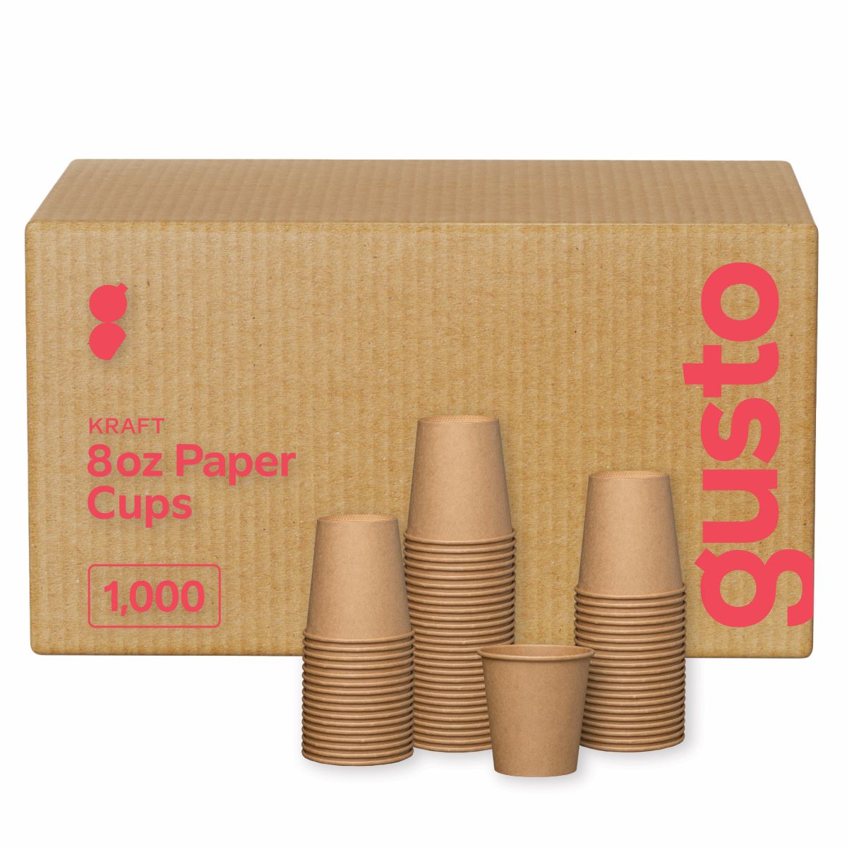 [Case of 1000] 8 oz. Kraft Paper Hot Coffee Cups- Unbleached