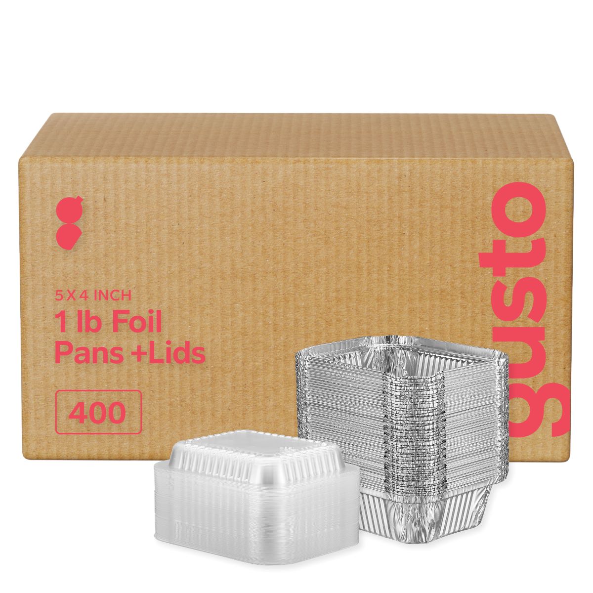 [Case of 400] 1 lb. capacity, Disposable Aluminum Foil Pans, 5x4 Disposable Takeout Pans with Clear Plastic Dome Lids