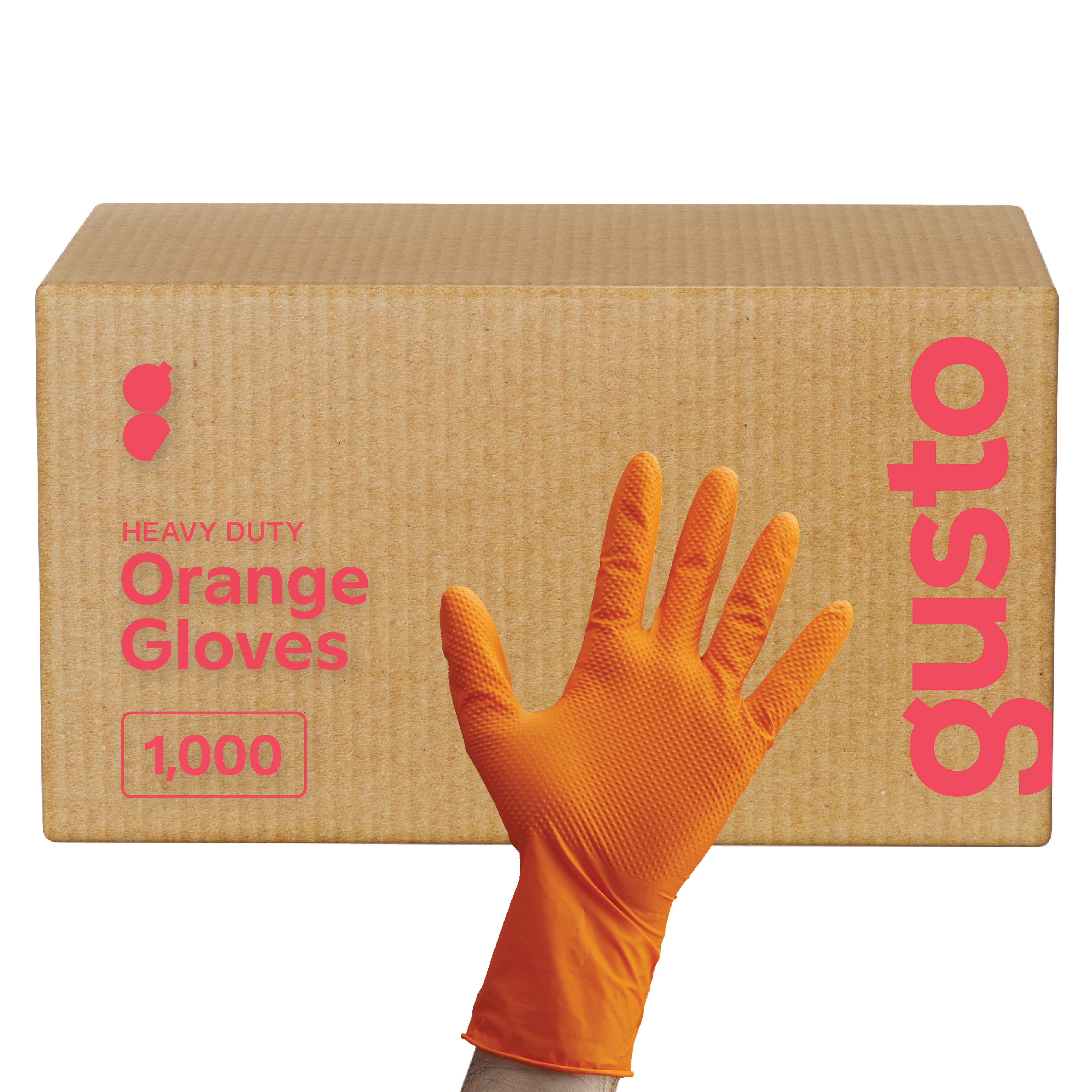 [Case of 1000] 8 Mil Disposable Orange Nitrile Heavy-Duty Gloves, Industrial, Diamond Texture - Medium