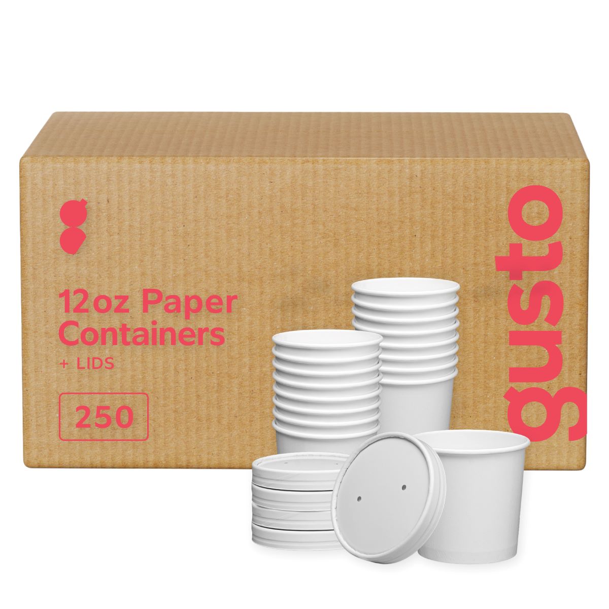 [Case of 250] 12 oz. Paper Food Containers With Vented Lids, To Go Hot Soup Bowls, Disposable Ice Cream Cups, White