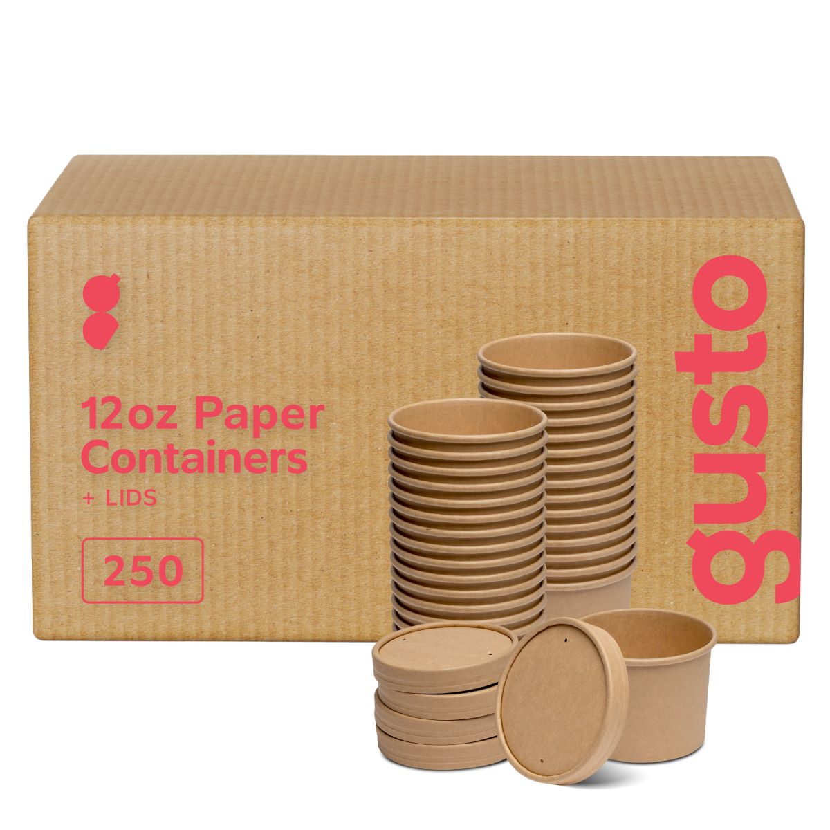 [Case of 250] 12 oz. Paper Food Containers With Vented Lids, To Go Hot Soup Bowls, Disposable Ice Cream Cups, Kraft
