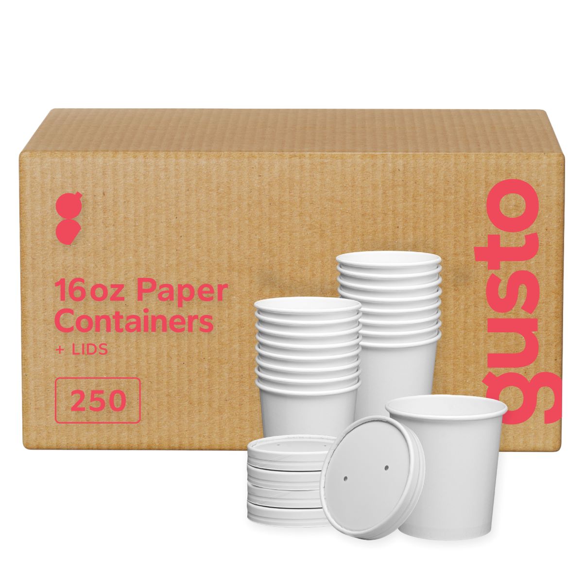 [Case of 250] 16 oz. Paper Food Containers With Vented Lids, To Go Hot Soup Bowls, Disposable Ice Cream Cups, White