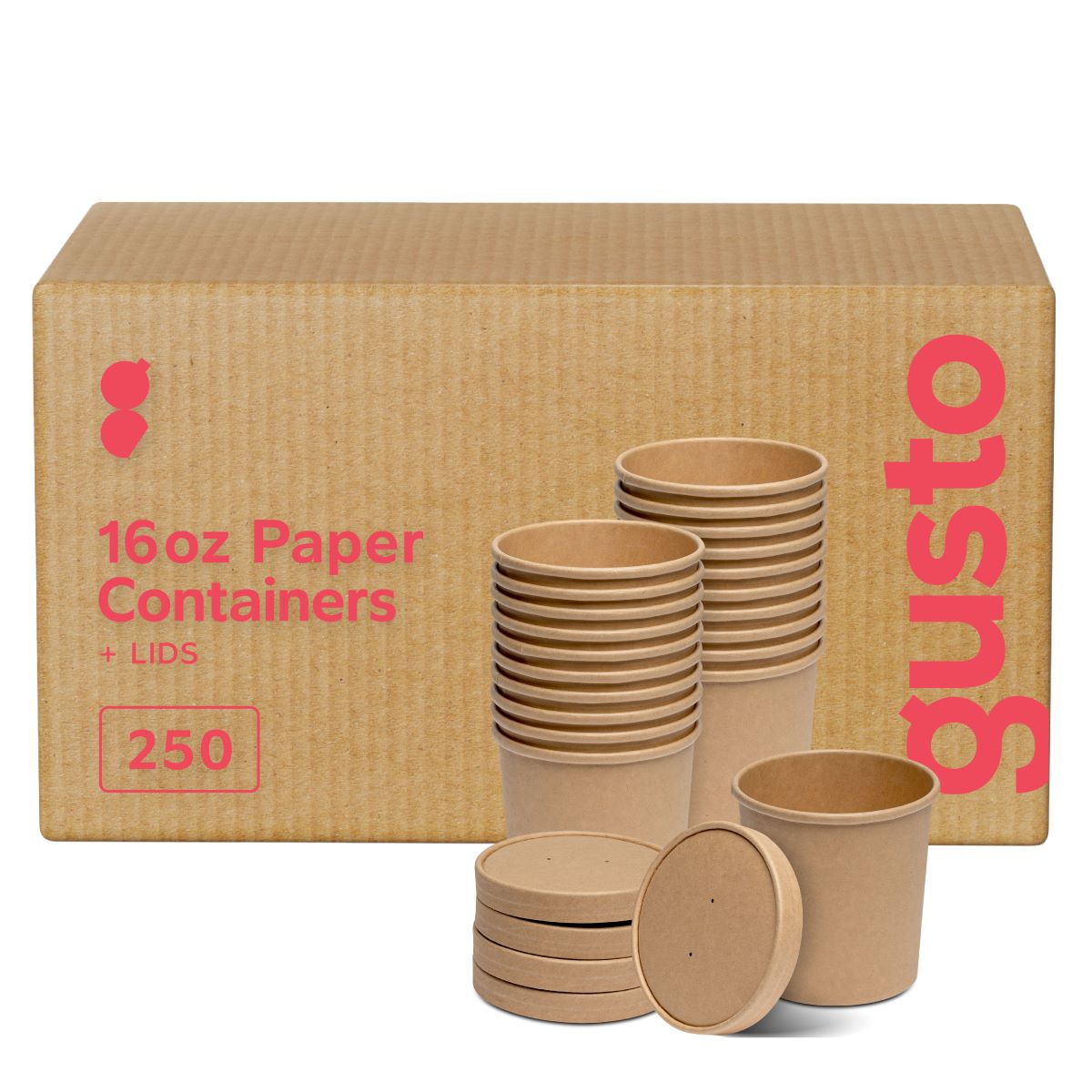 [Case of 250] 16 oz. Paper Food Containers With Vented Lids, To Go Hot Soup Bowls, Disposable Ice Cream Cups, Kraft