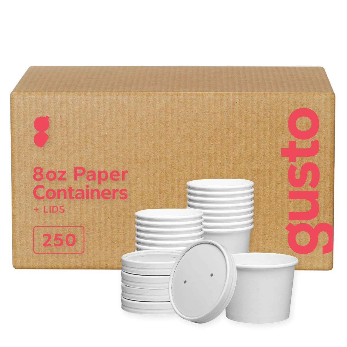 [Case of 250] 8 oz. Paper Food Containers With Vented Lids, To Go Hot Soup Bowls, Disposable Ice Cream Cups, White