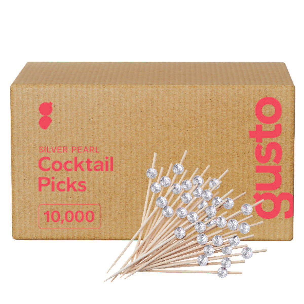 GUSTO [200 Count] Cocktail Picks & Food Toothpicks - 4.7 Inch Wooden Pick Skewers for Drinks & Appetizers - Fancy Silver Pearl Picks…