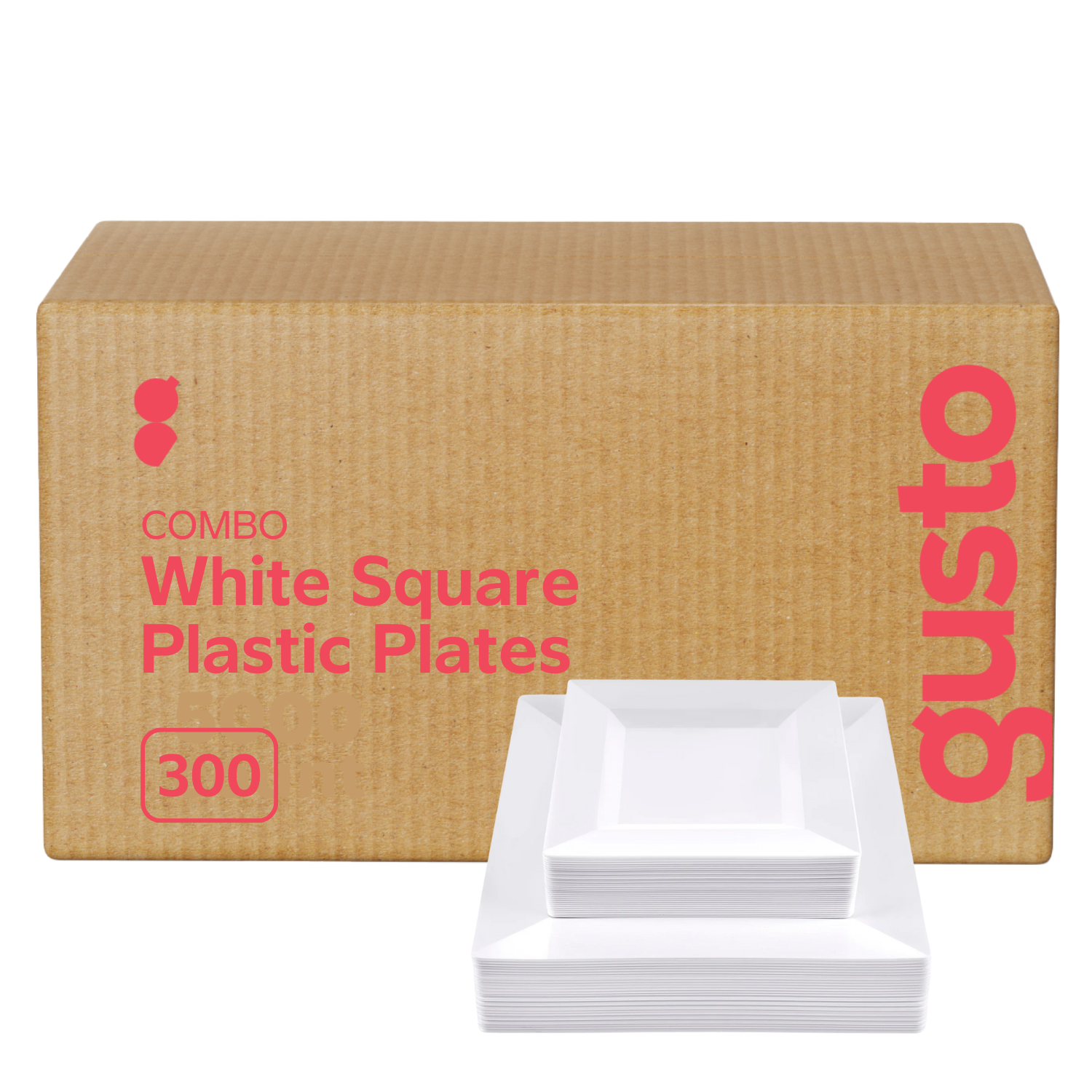 [Case of 300] Combo White Square Plastic Plates - Premium Heavy-Duty 150 Disposable 9.5" Dinner Party Plates and 150 Disposable 6.5" Salad Plates