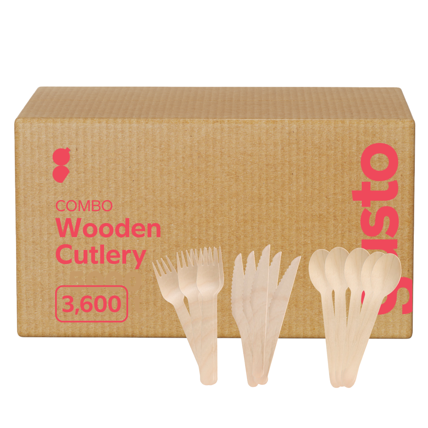 [Case of 3600] Compostable Wooden Cutlery Set, 1800 Forks - 1200 Spoons - 600 Knives Disposable Utensils for Parties, Camping, and Everyday Use - Biodegradable Silverware Sets