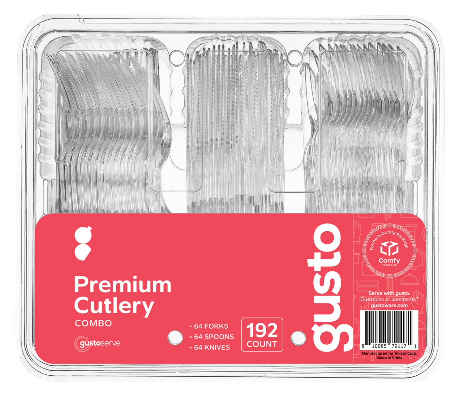 576ct Combo Pack Premium Heavyweight Disposable Clear Plastic Cutlery - Comfy Package