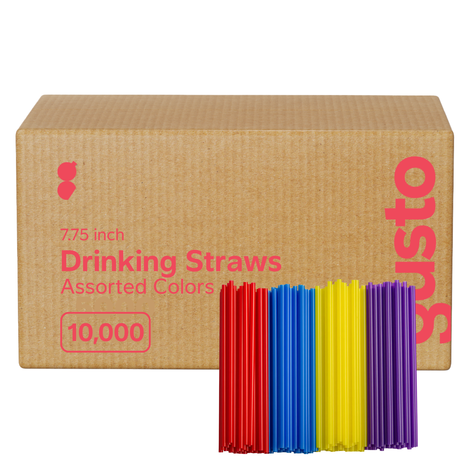 [Case of 10,000] Disposable Plastic Drinking Straws - 7.75" High - Assorted Colors