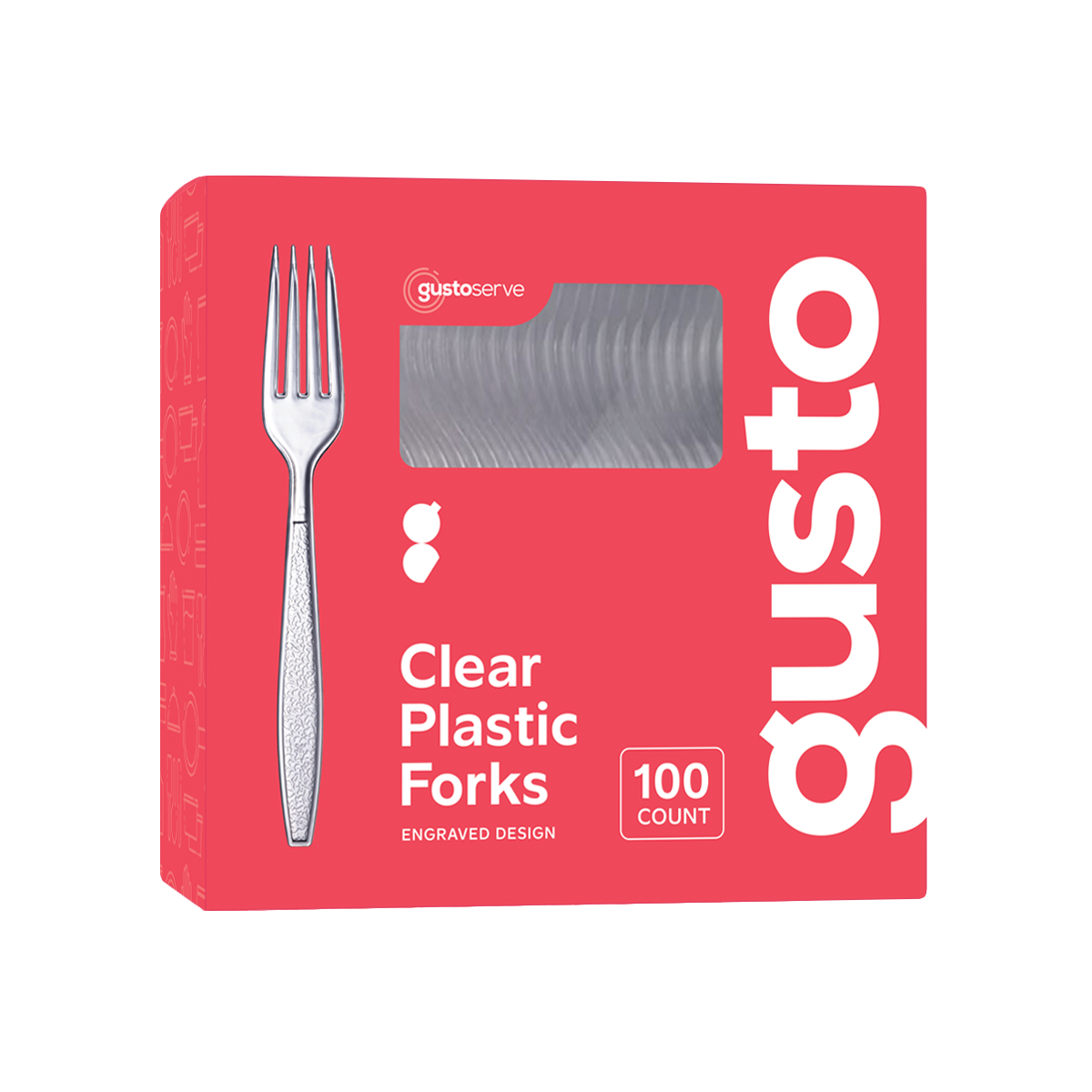 Heavyweight Disposable Clear Plastic Forks - Engraved Design