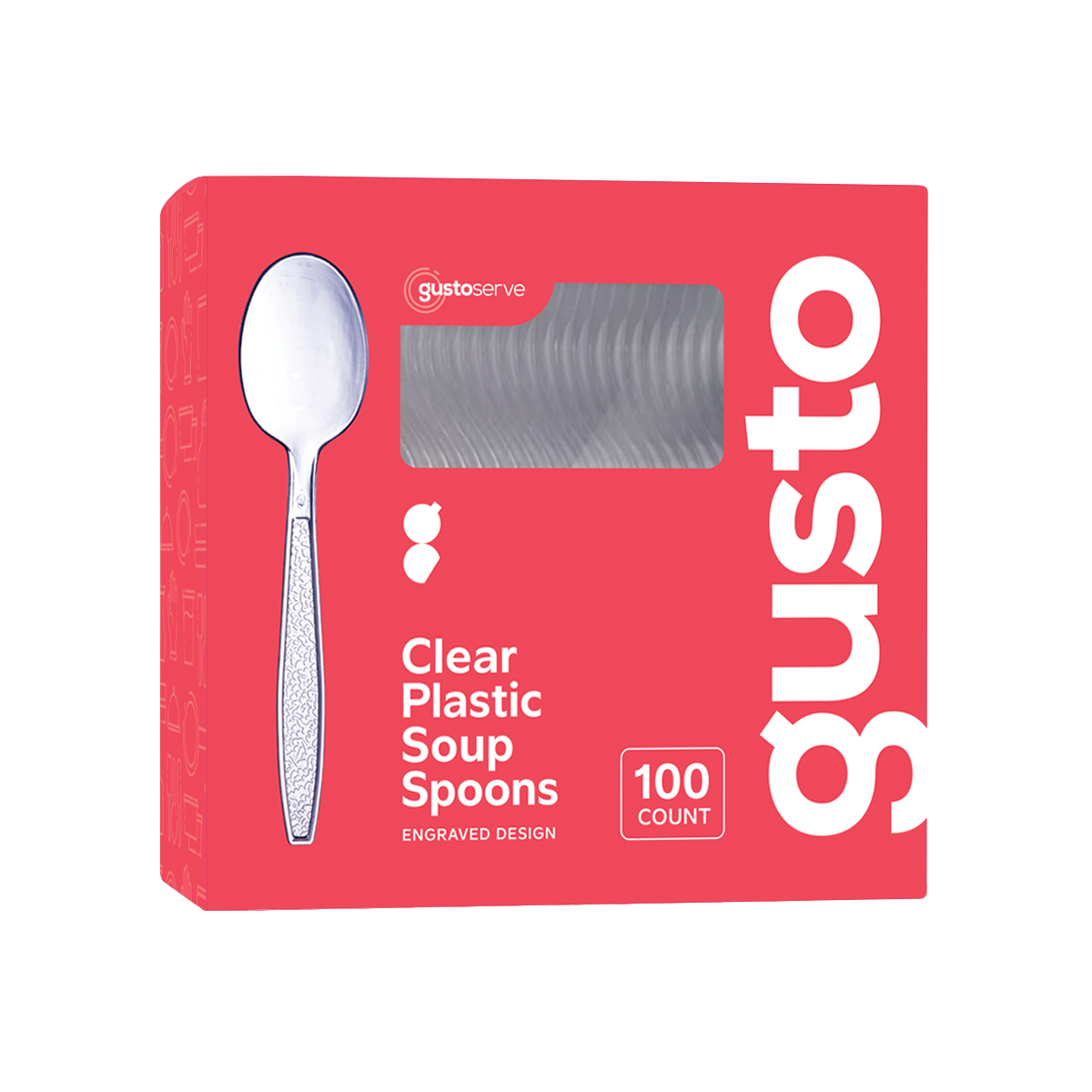 Heavyweight Disposable Clear Plastic Soup Spoons - Engraved Design