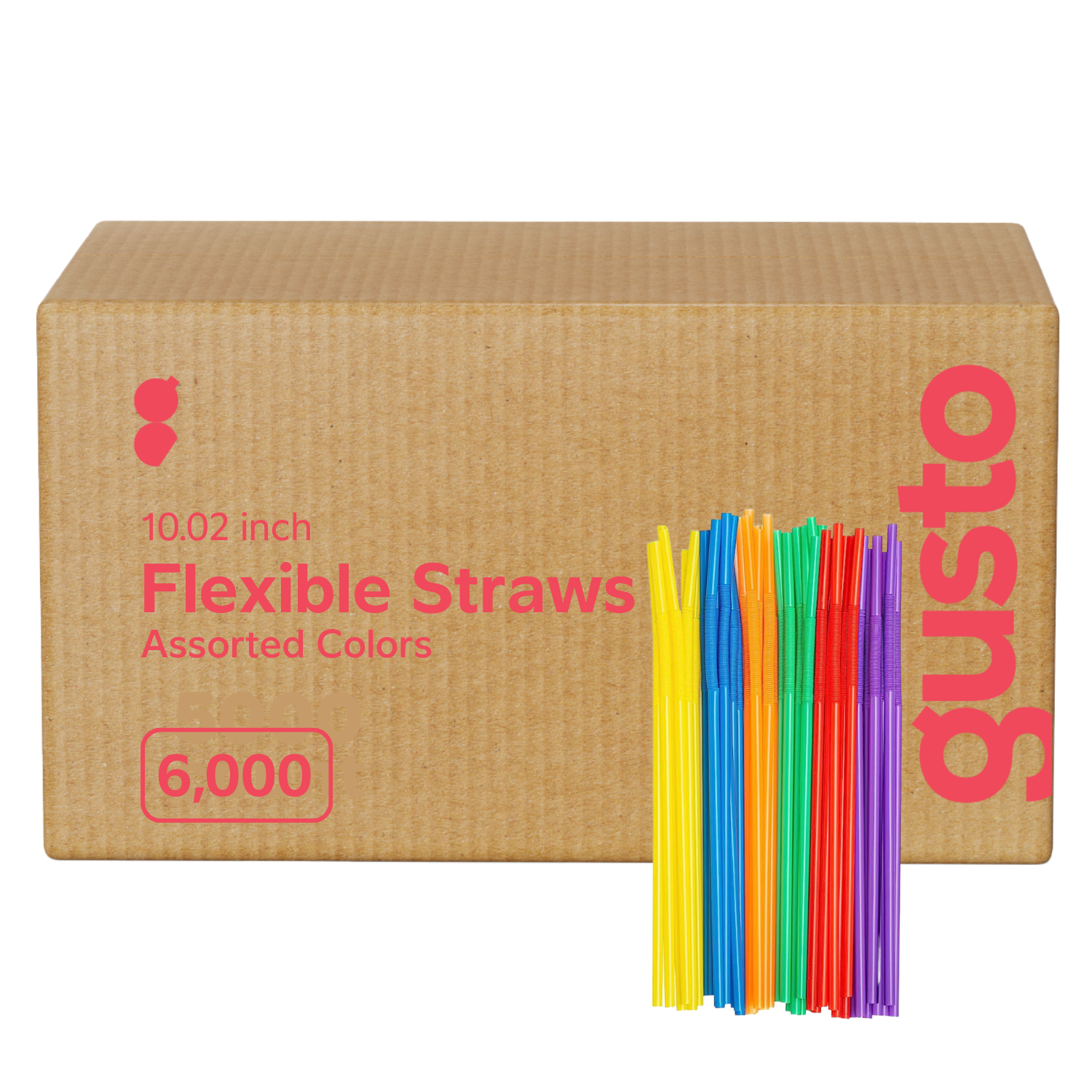 [Case of 6000] Long Flexible Disposable Plastic Drinking Straws - 10.02" High - Assorted Colors