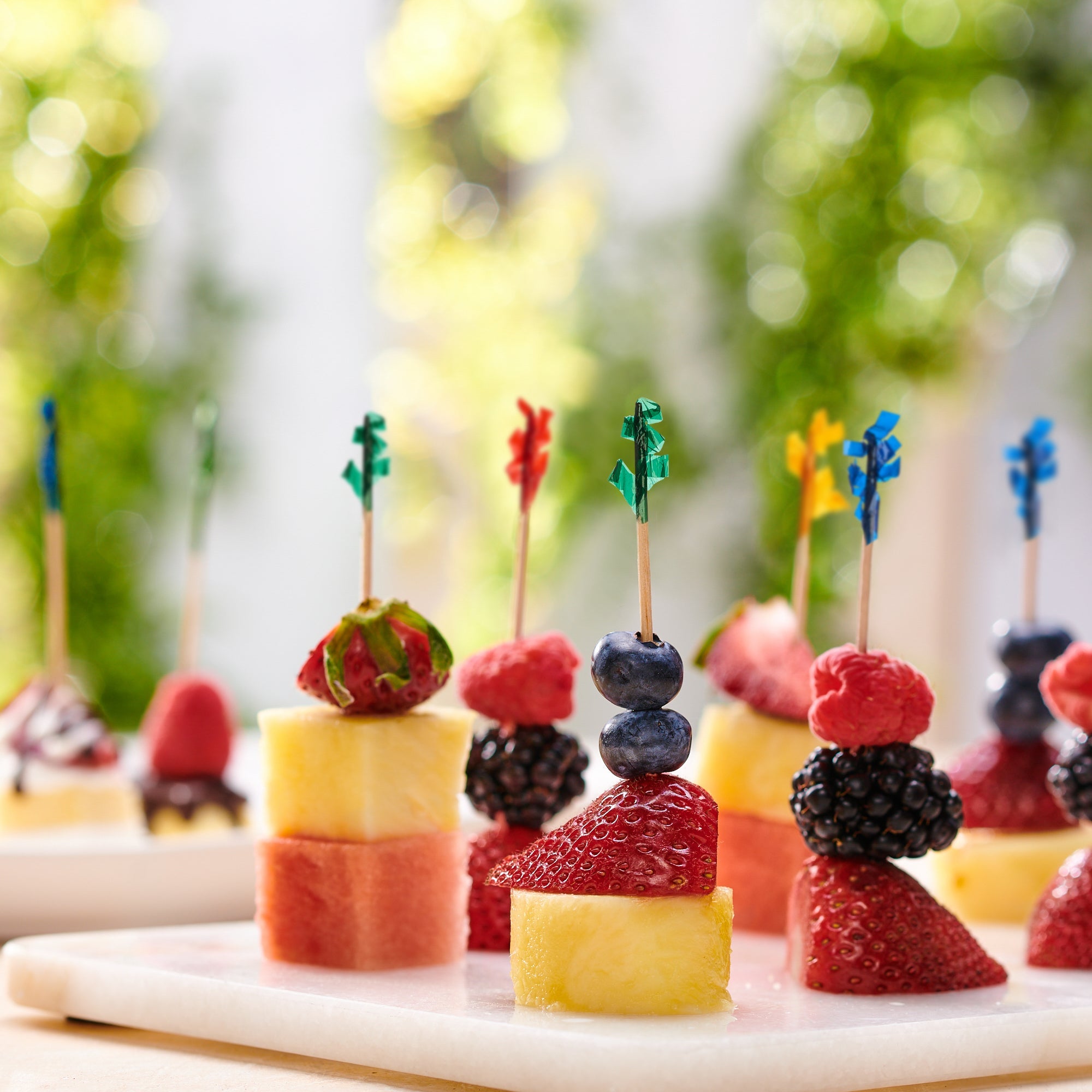 4 Inch Wooden Pick Skewers Fancy Assorted Colored Frills - Comfy Package