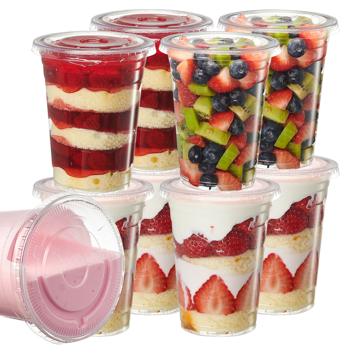 [50 Sets] 16 oz. Clear Plastic Cups With No Hole Flat Lids