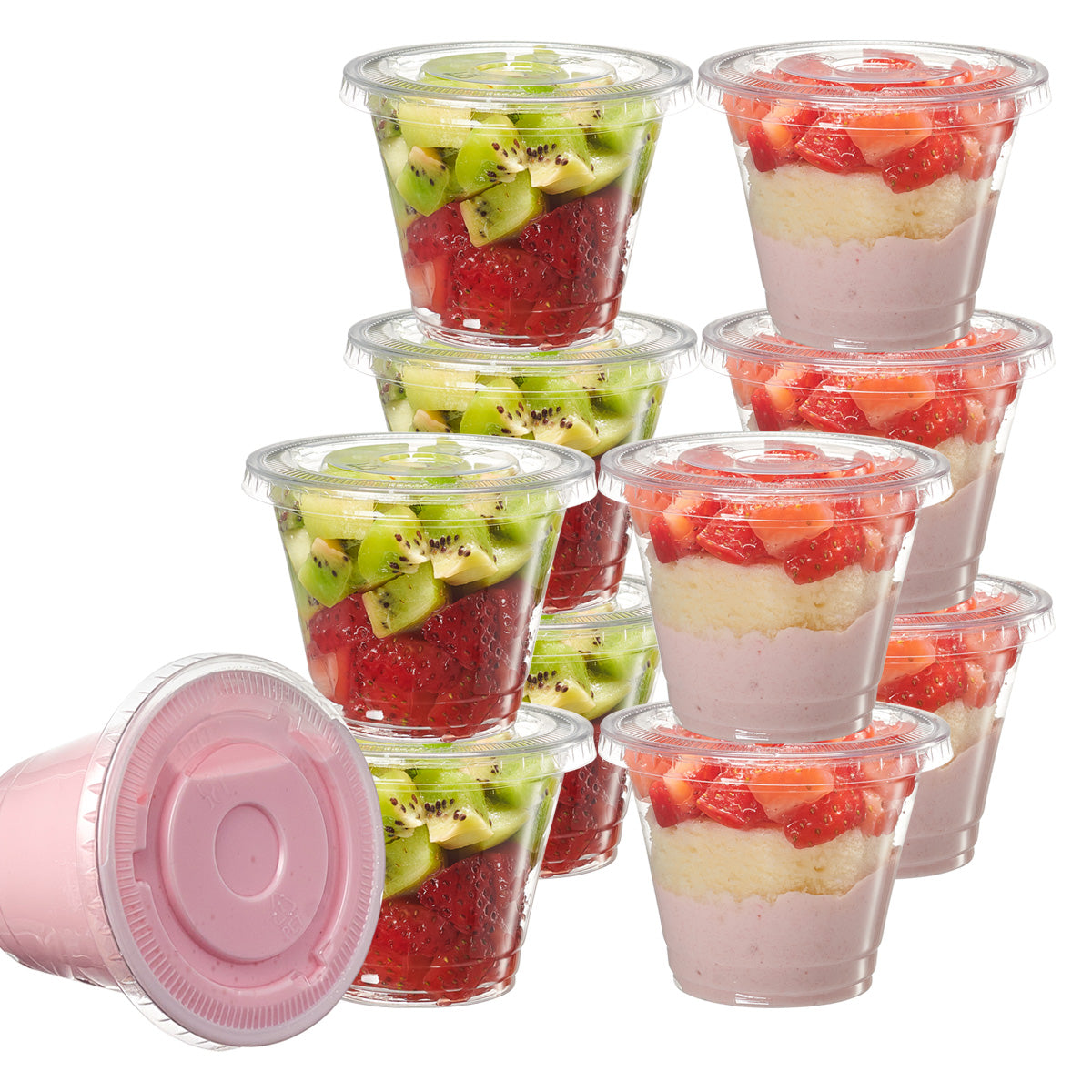 [50 Sets 9 oz. Clear Plastic Cups With No Hole Flat Lids