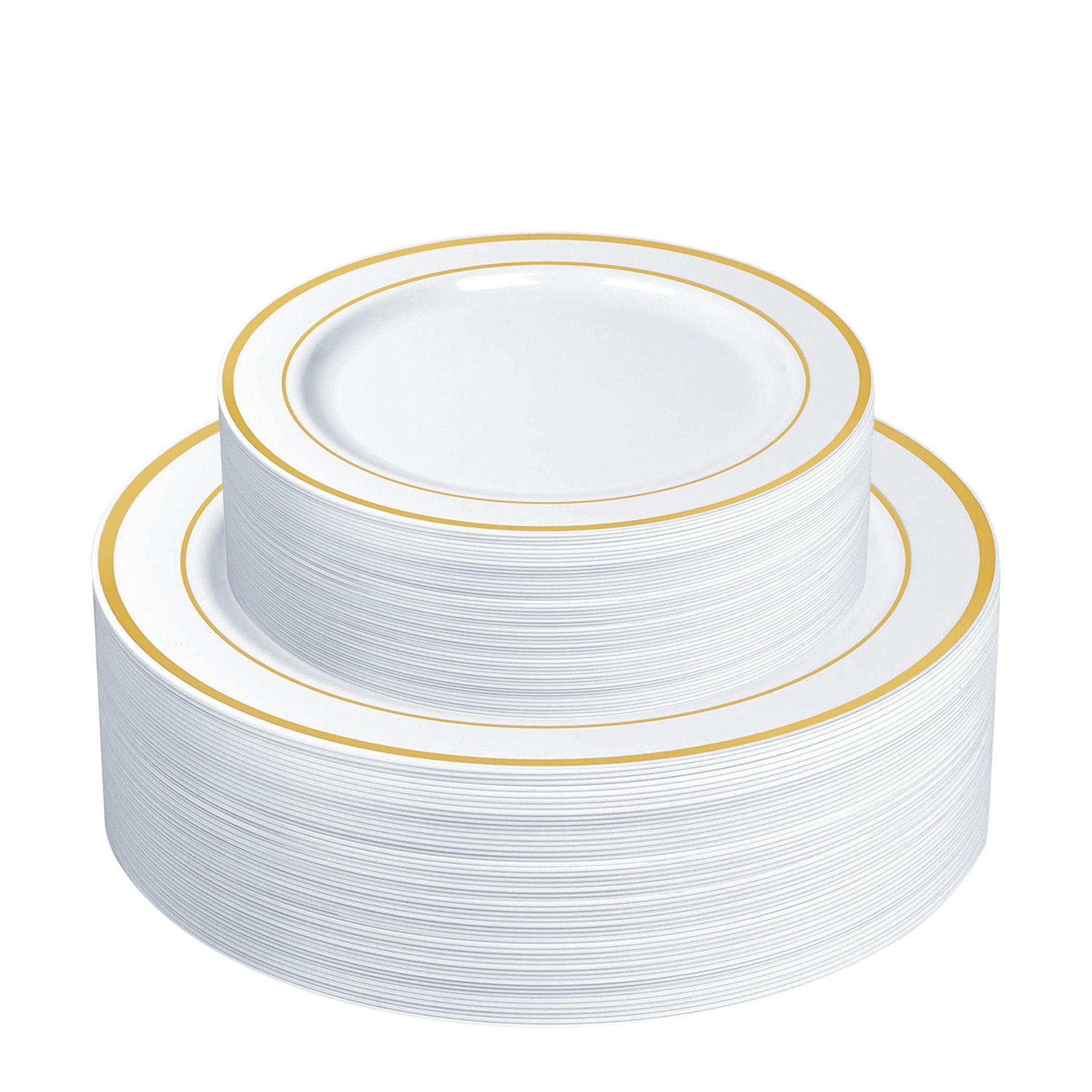 [Case of 240] Combo Gold Trim Plastic Plates - Premium Heavy-Duty 120 Disposable 10.25" Dinner Party Plates and 120 Disposable 7.5" Salad Plates……