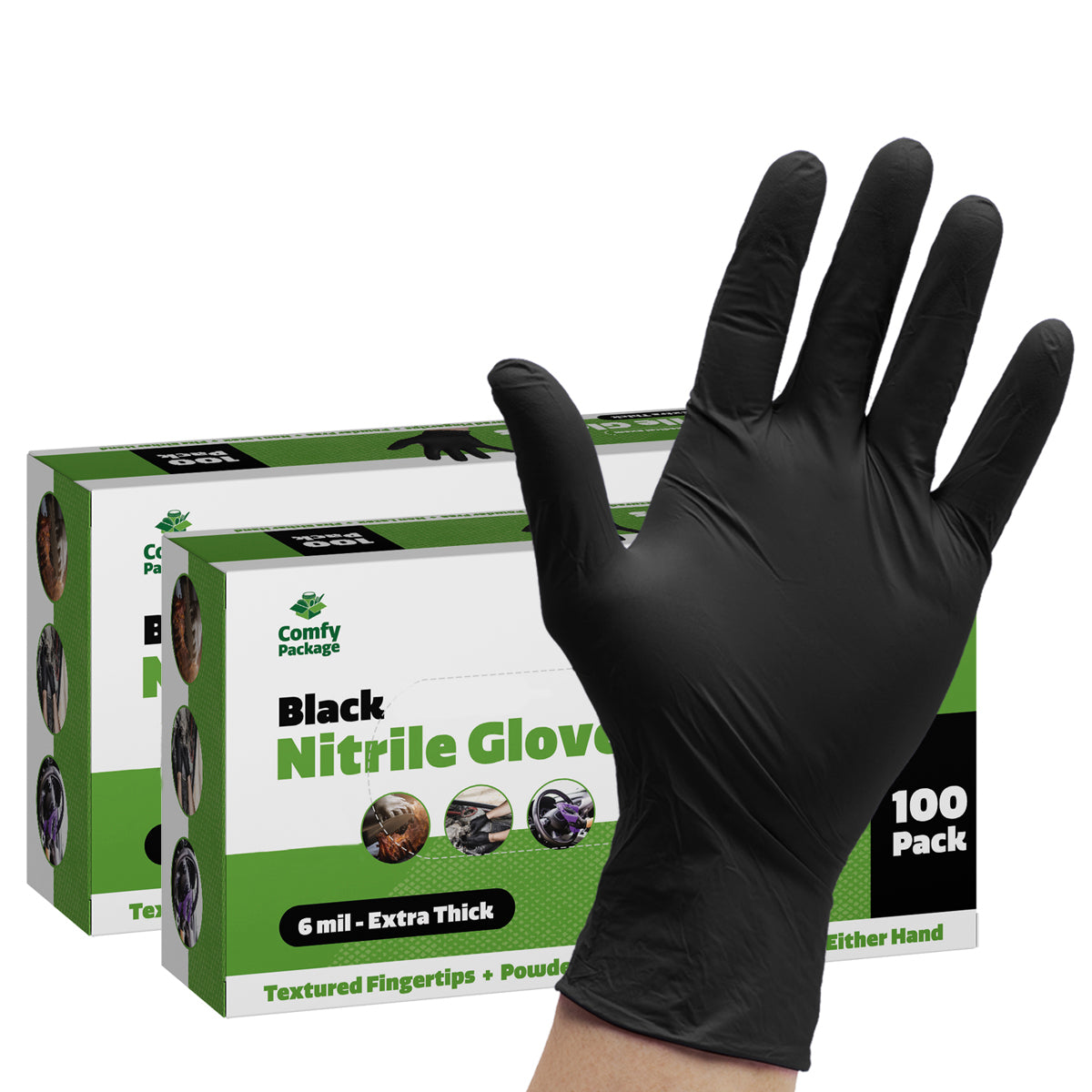 Black Nitrile Disposable Gloves 6 Mil. Extra Strength Latex & Powder Free, Textured Fingertips Gloves - Medium