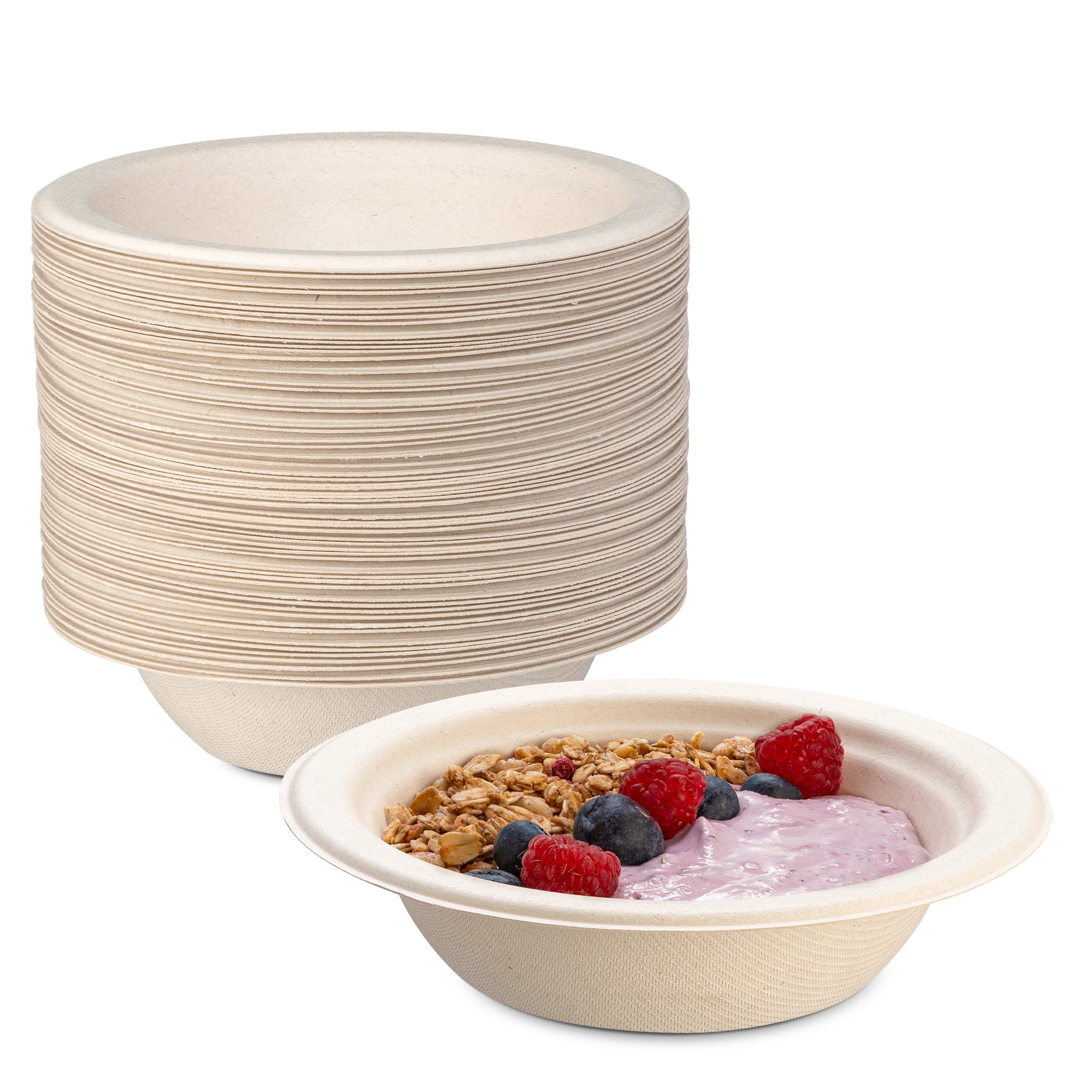 [Case of 1000] 100% Compostable 12 oz. Heavy-Duty Paper Bowls Eco-Friendly Disposable Sugarcane - Kraft