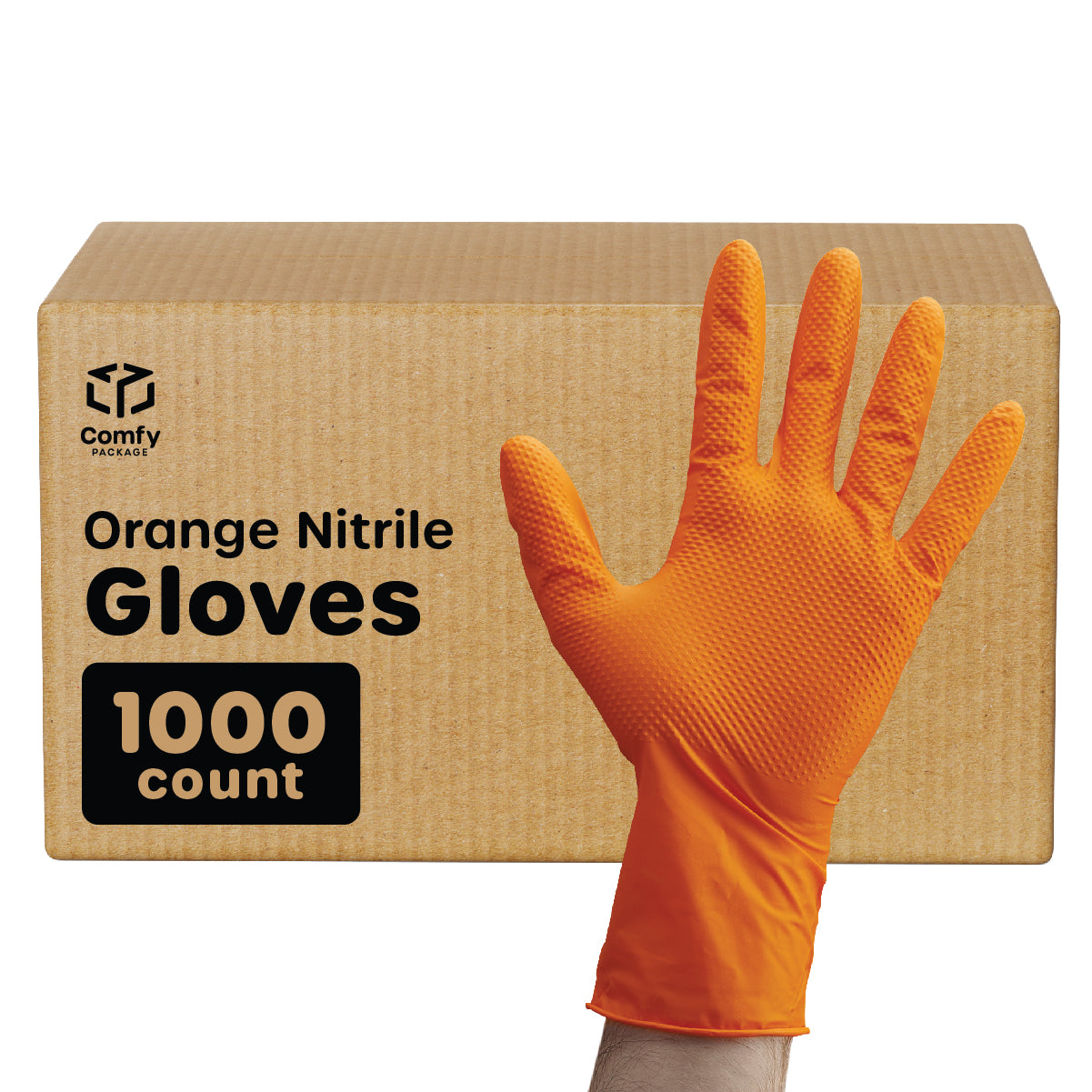 8 Mil Disposable Orange Nitrile Heavy-Duty Gloves, Industrial, Diamond Texture - Medium