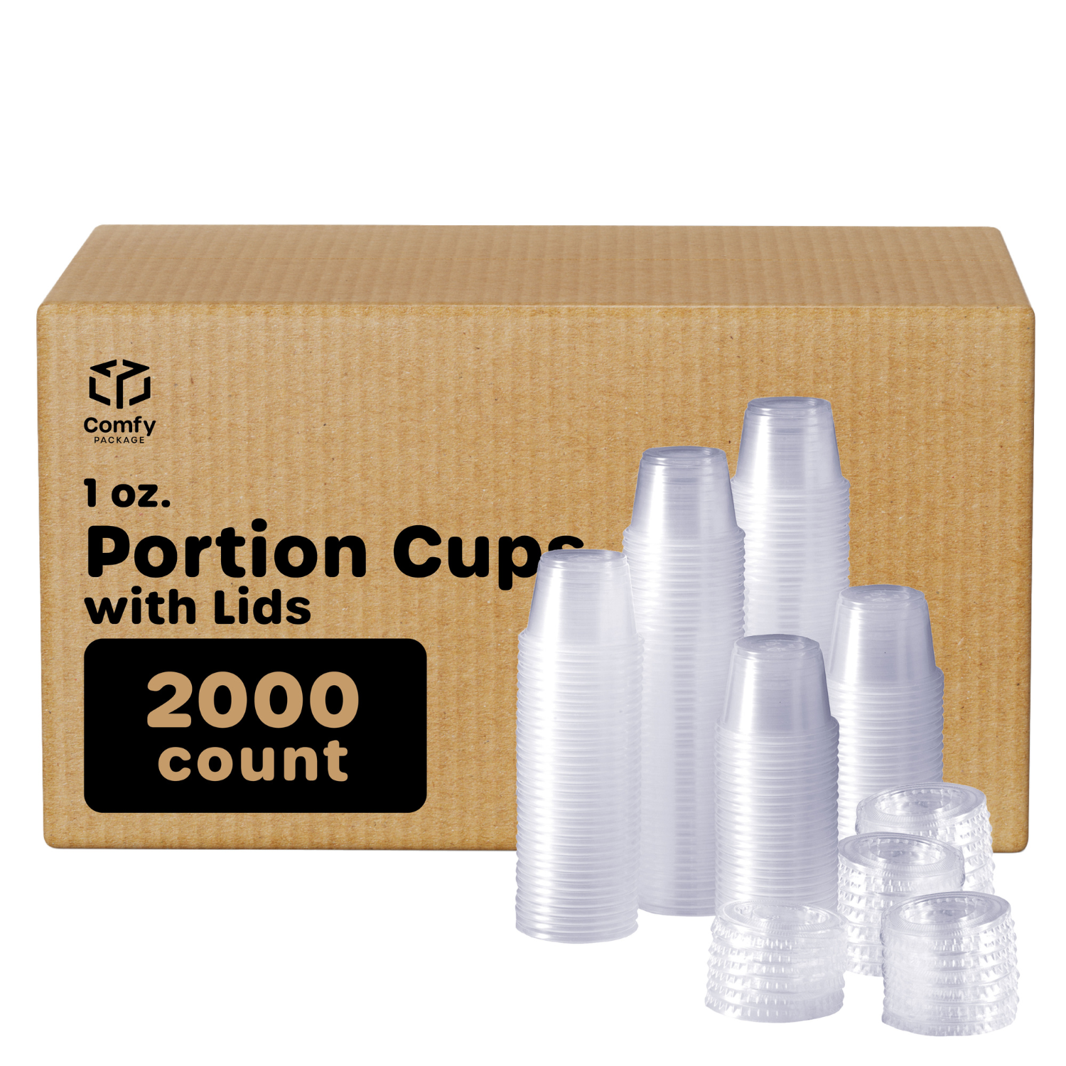 [Case of 2000] 1 oz. Plastic Disposable Portion Cups With Lids - Souffle Cups