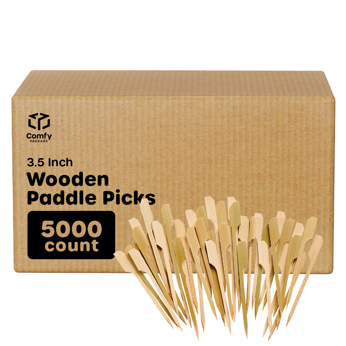 [Case of 5000] 3.5 Inch Bamboo Wooden Paddle Picks Skewers For Cocktails, Appetizers, Fruits, and Sandwiches