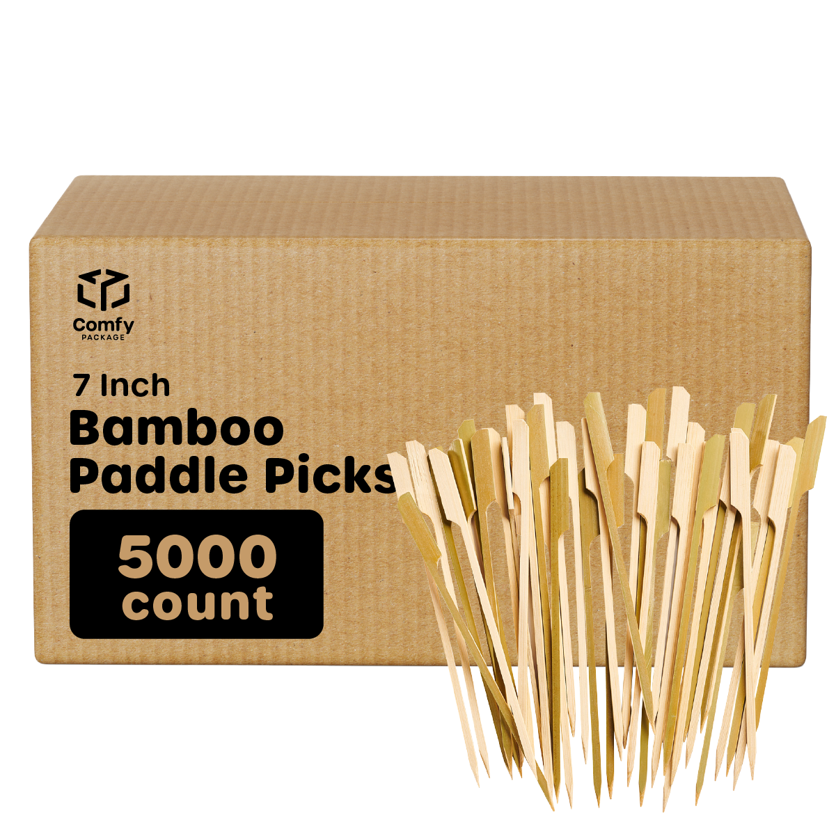 [Case of 5000] 7 Inch Bamboo Wooden Paddle Picks Skewers For Cocktails, Grilling, Appetizers, Fruits, and Sandwiches