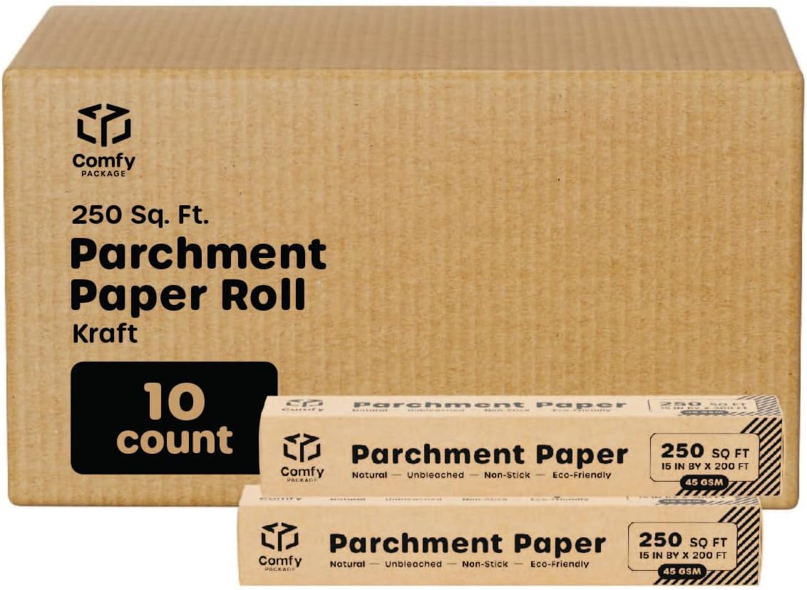 10ct Baking Parchment Paper 15 in x 200 ft, [250 Sq.Ft] Unbleached Non-Stick Sheets - Kraft