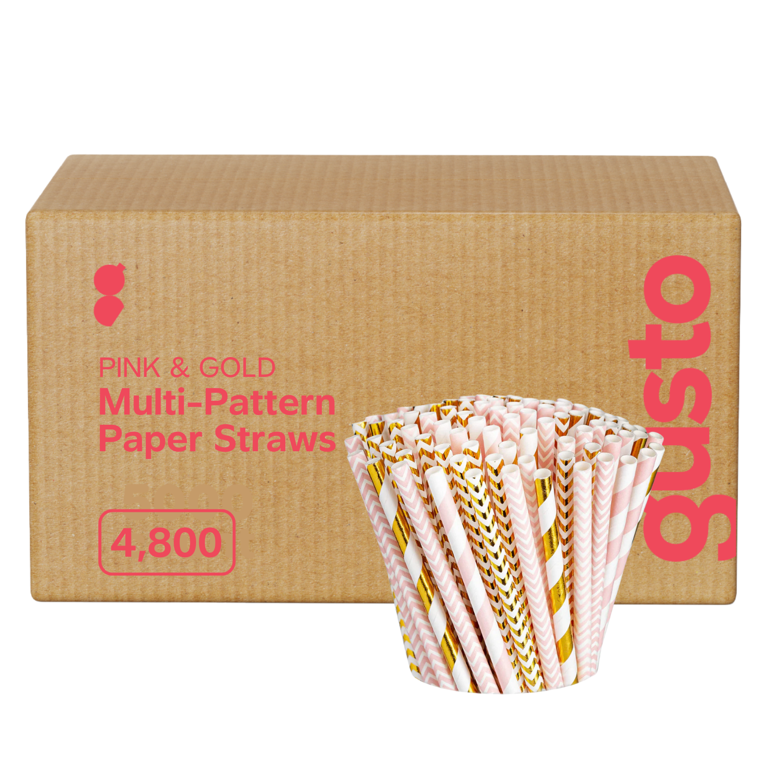 [Case of 4800]  Light Pink + Gold Paper Drinking Straws