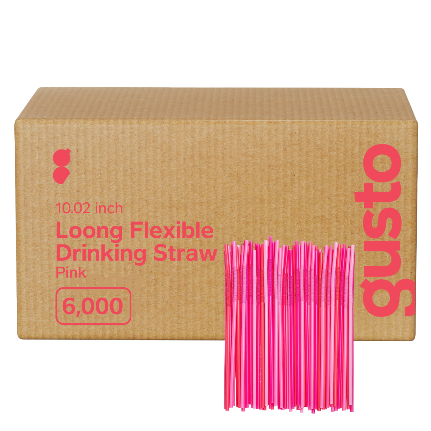 [Case of 6000] Long Flexible Disposable Plastic Drinking Straws - 10.02" High - Pink