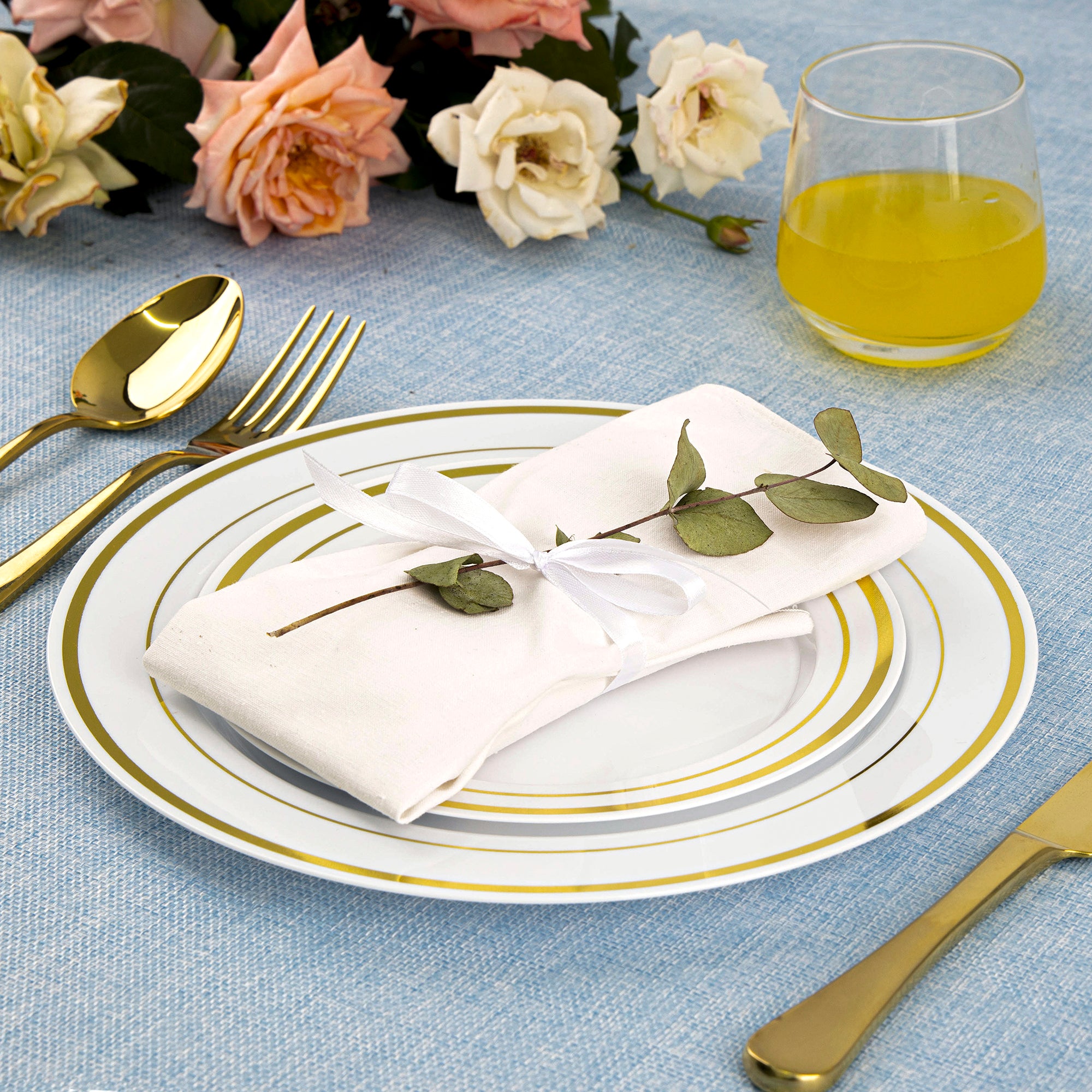 Combo Gold Trim Plastic Plates - Premium Heavy-Duty Disposable 10.25" Dinner Party Plates and Disposable 7.5" Salad Plates