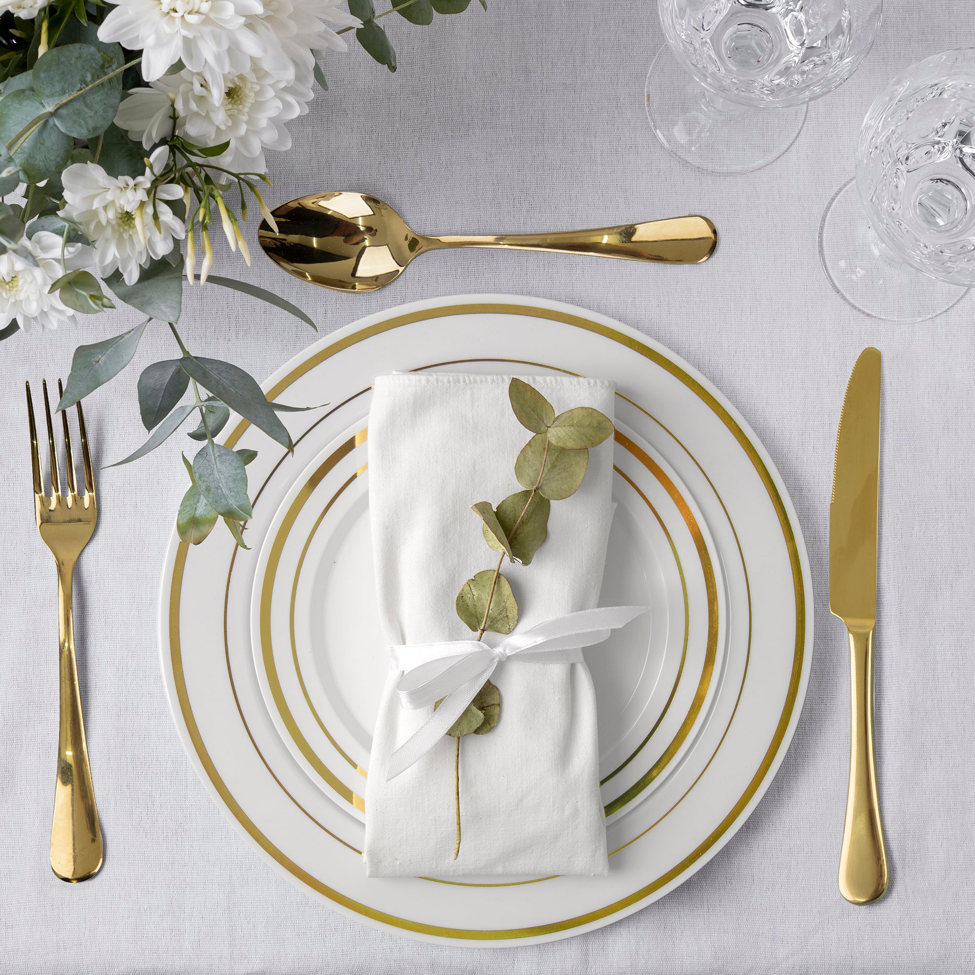 Combo Gold Trim Plastic Plates - Premium Heavy-Duty Disposable 10.25" Dinner Party Plates and Disposable 7.5" Salad Plates