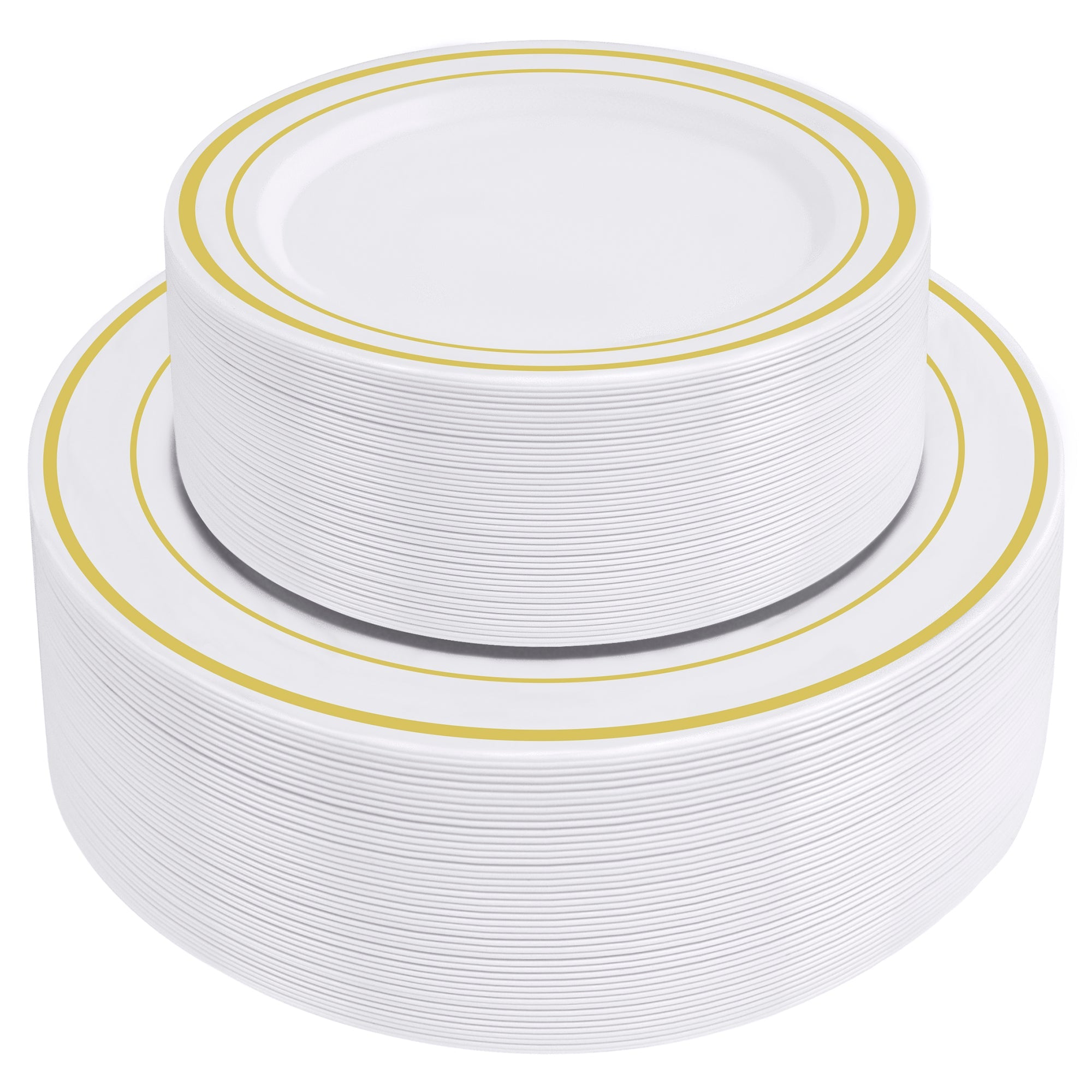 [Case of 300] Combo Gold Trim Plastic Plates - Premium Heavy-Duty 150 Disposable 10.25" Dinner Party Plates and 150 Disposable 7.5" Salad Plates…