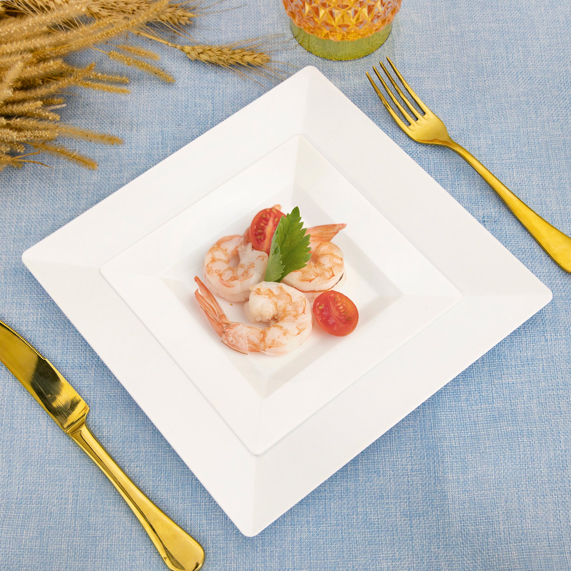 Combo White Square Plastic Plates - Premium Heavy-Duty  Disposable 9.5" Dinner Party Plates and  Disposable 6.5" Salad Plates