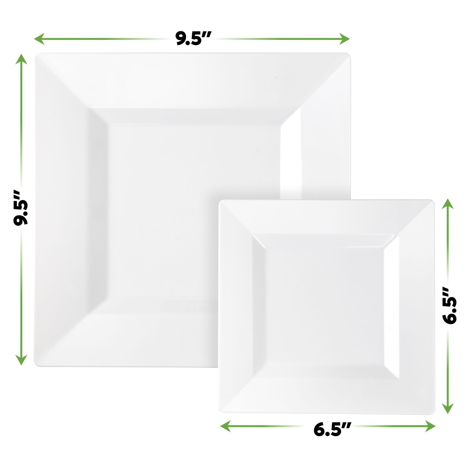 Combo White Square Plastic Plates - Premium Heavy-Duty  Disposable 9.5" Dinner Party Plates and  Disposable 6.5" Salad Plates