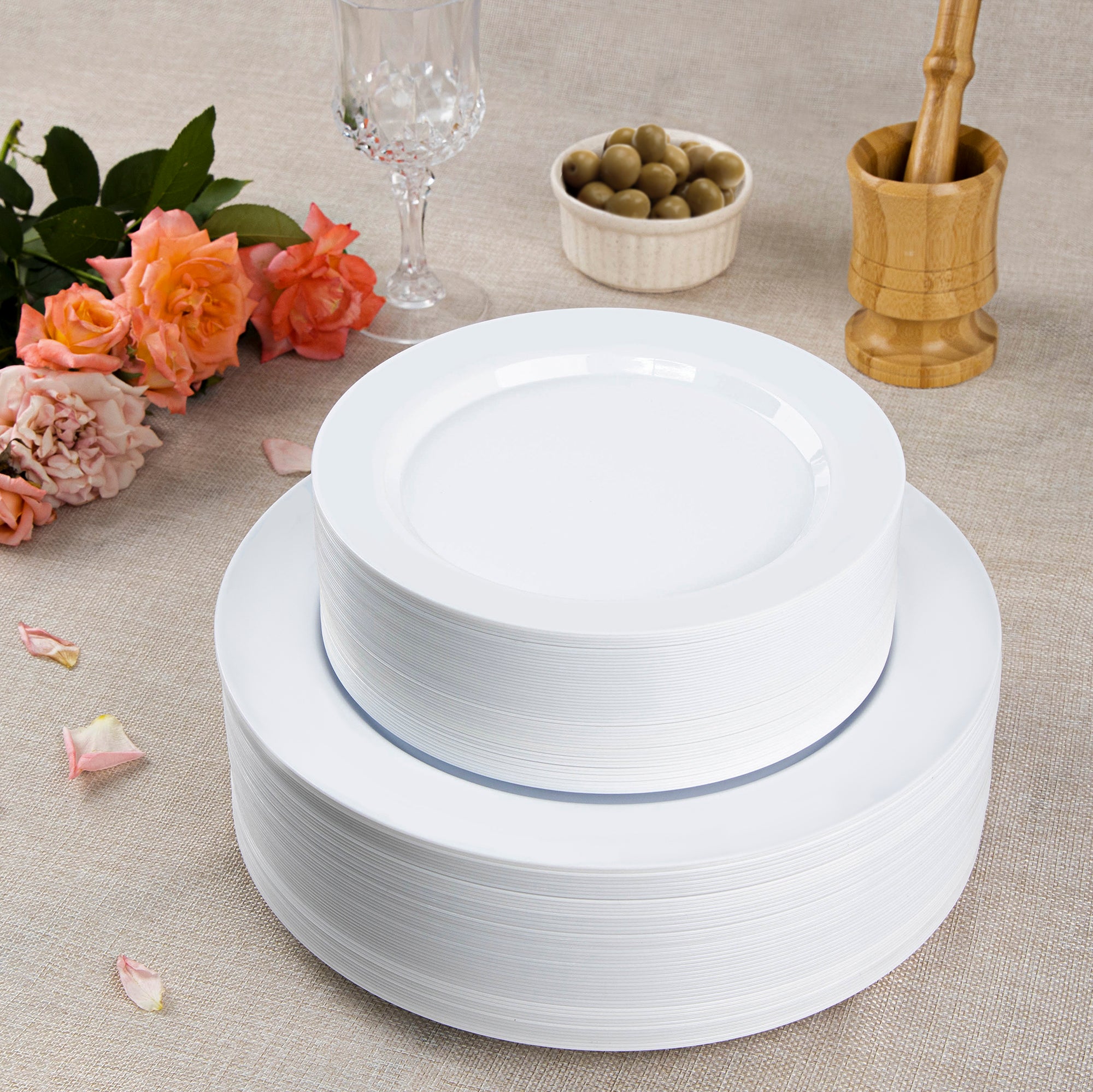 Combo White Plastic Plates - Premium Heavy-Duty  Disposable 10.25" Dinner Party Plates and  Disposable 7.5" Salad Plates