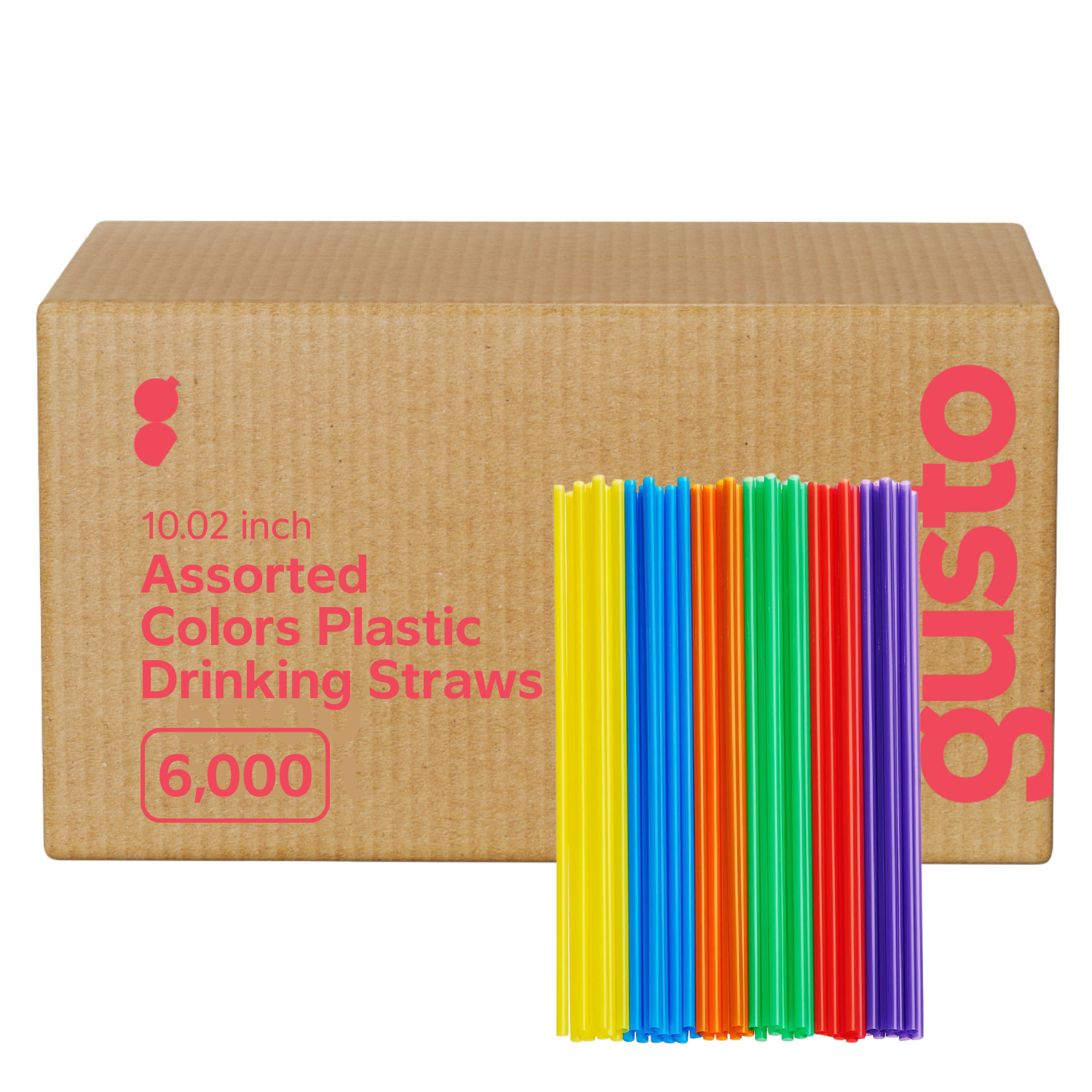 [Case of 6000] Long Disposable Plastic Drinking Straws - 10.02" High - Assorted Colors