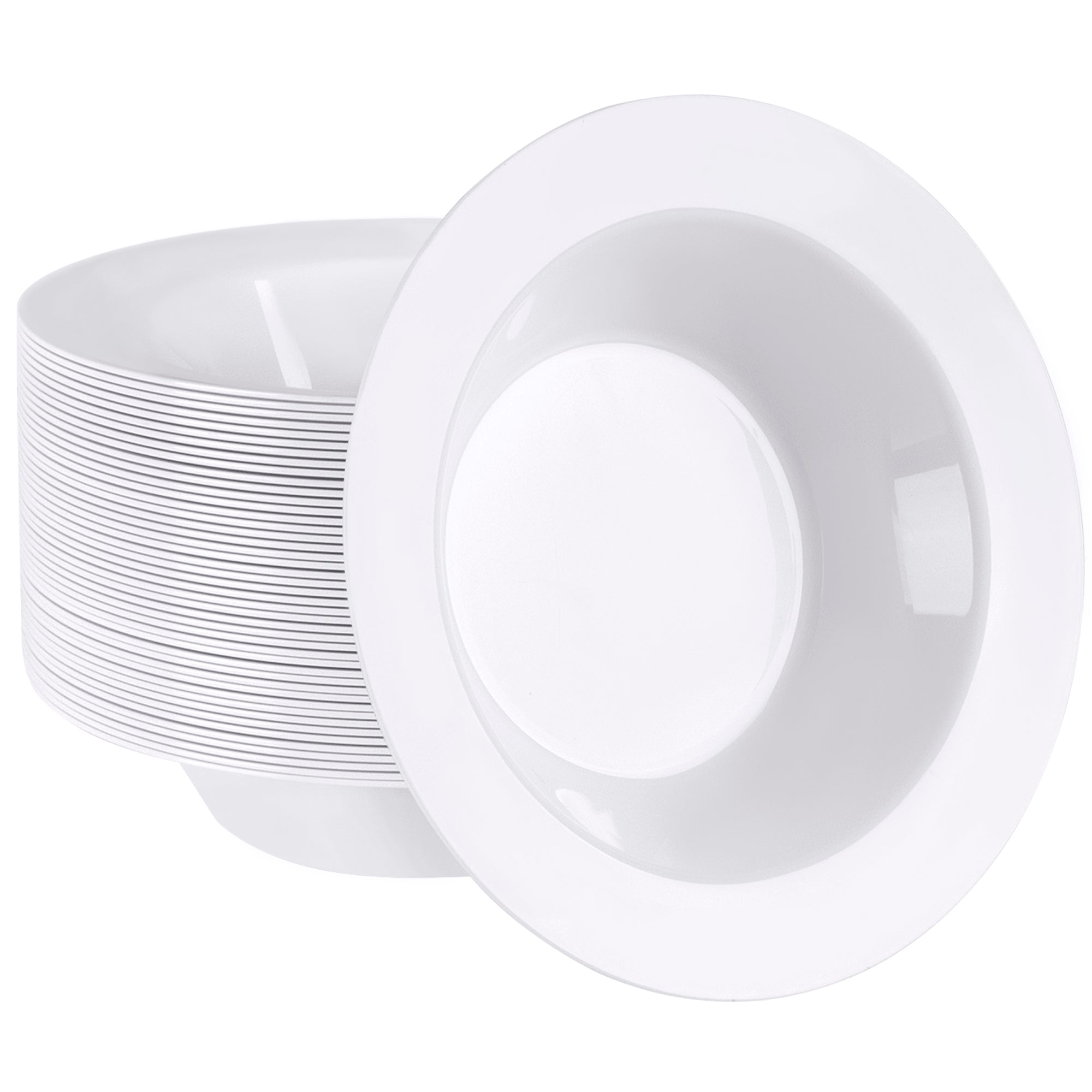 [50 Piece 12 oz. White Plastic Dessert Bowls - Premium Heavy-Duty Disposable Soup and Cereal Bowls