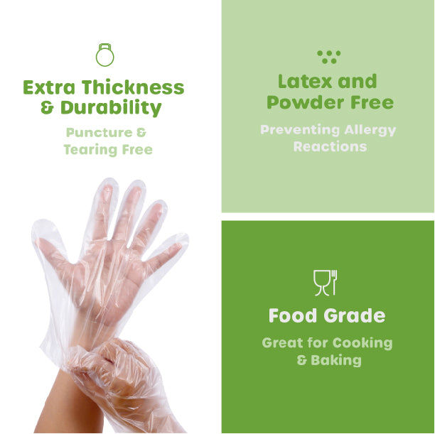 Disposable Sterile Poly Plastic Gloves for Cooking, Food Prep and Food Service | Latex & Powder Free - One Size Fits Most