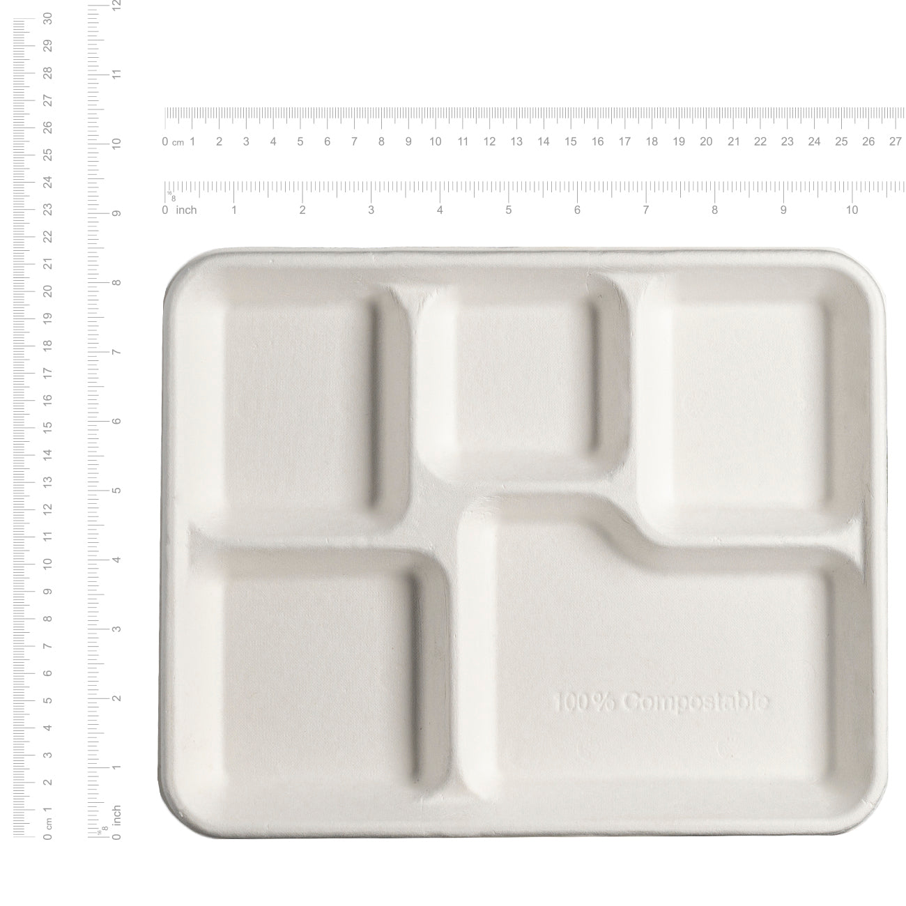 500ct 5 Compartment Plates Eco-Friendly 100% Compostable Sugarcane 10 inch Paper Trays - Comfy Package