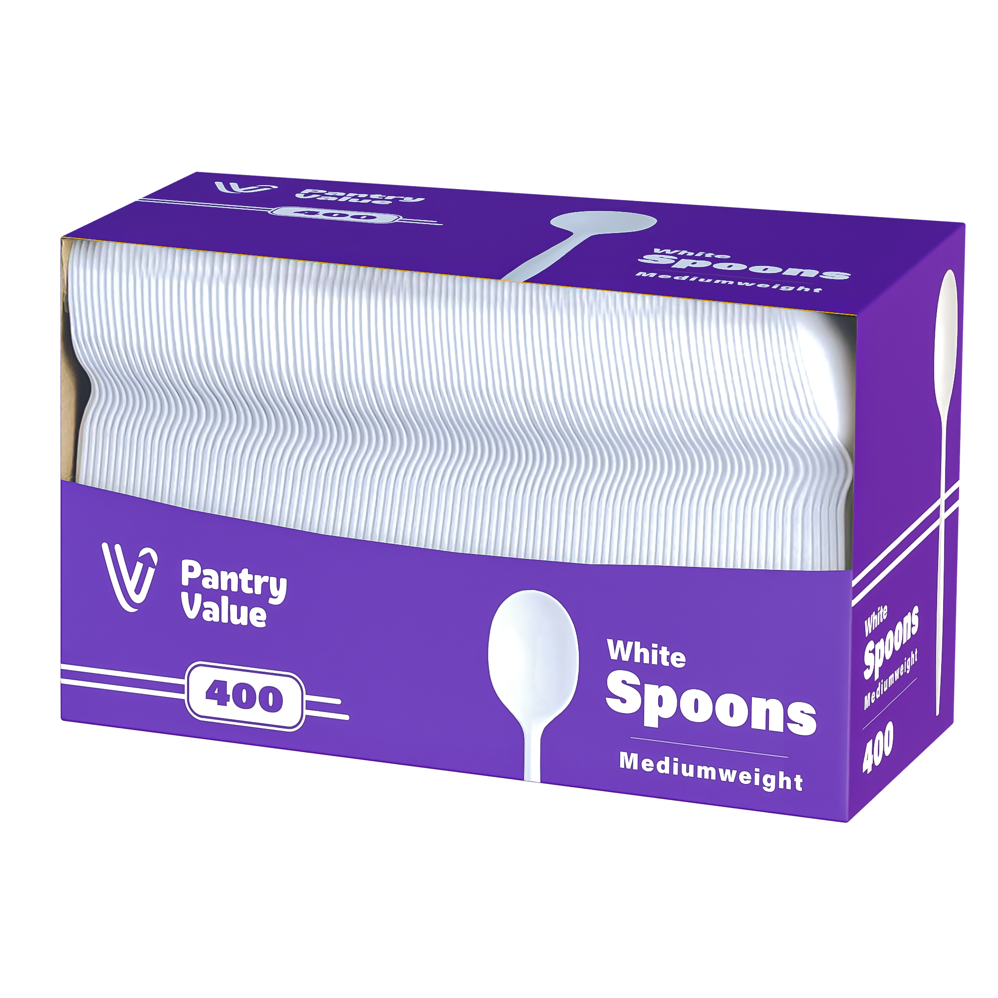 Pantry Value 400 Light-Weight White Disposable Plastic Soup Spoons