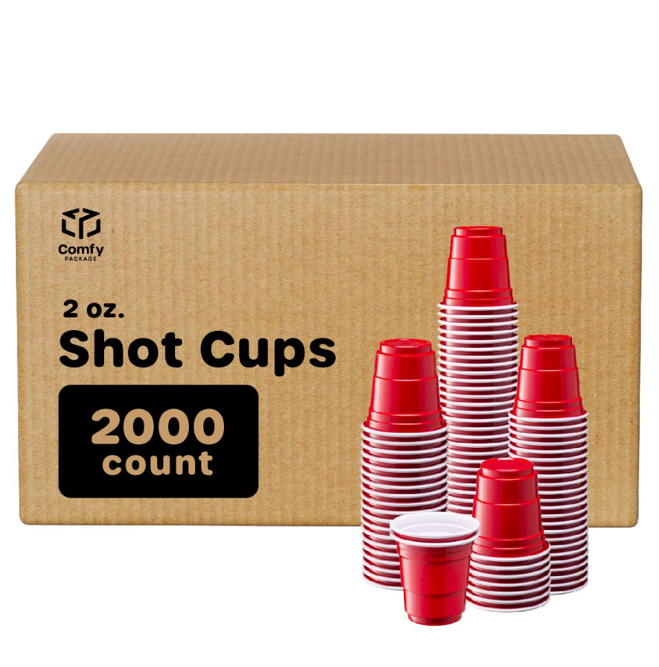 [Case Of] 2 oz. Mini Plastic Shot Glasses - Red Disposable Jello Shot Cups