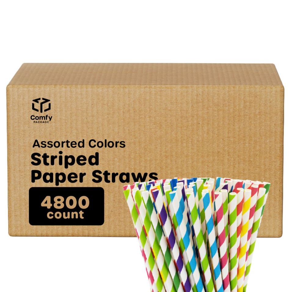 [Case of 4800]  6 mm Striped Paper Drinking Straws