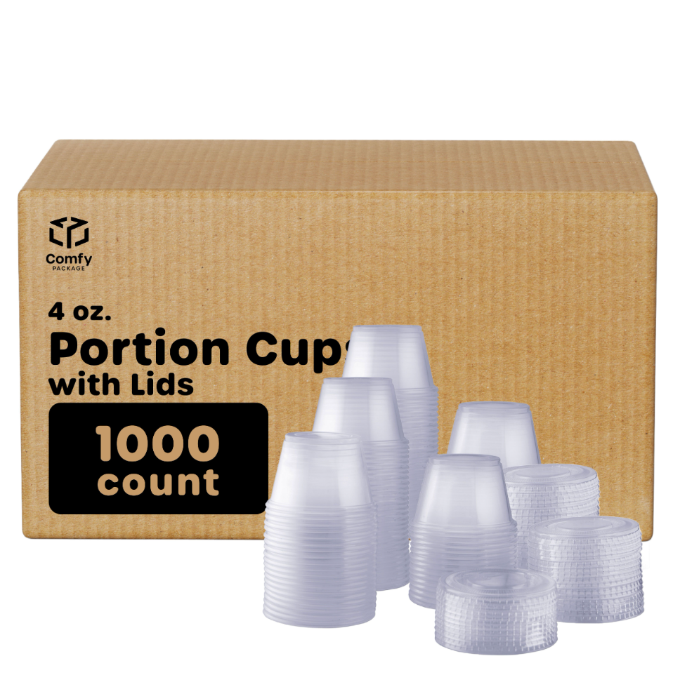 Pantry Value [Case of 2,000] 4 oz. Cups with Lids, Small Plastic Condiment Containers for Sauce, Salad Dressings, Ramekins, & Portion Control